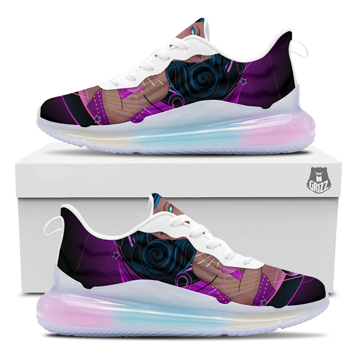 Girl Wiccan And Magical Moon Print Running Sneakers-grizzshop