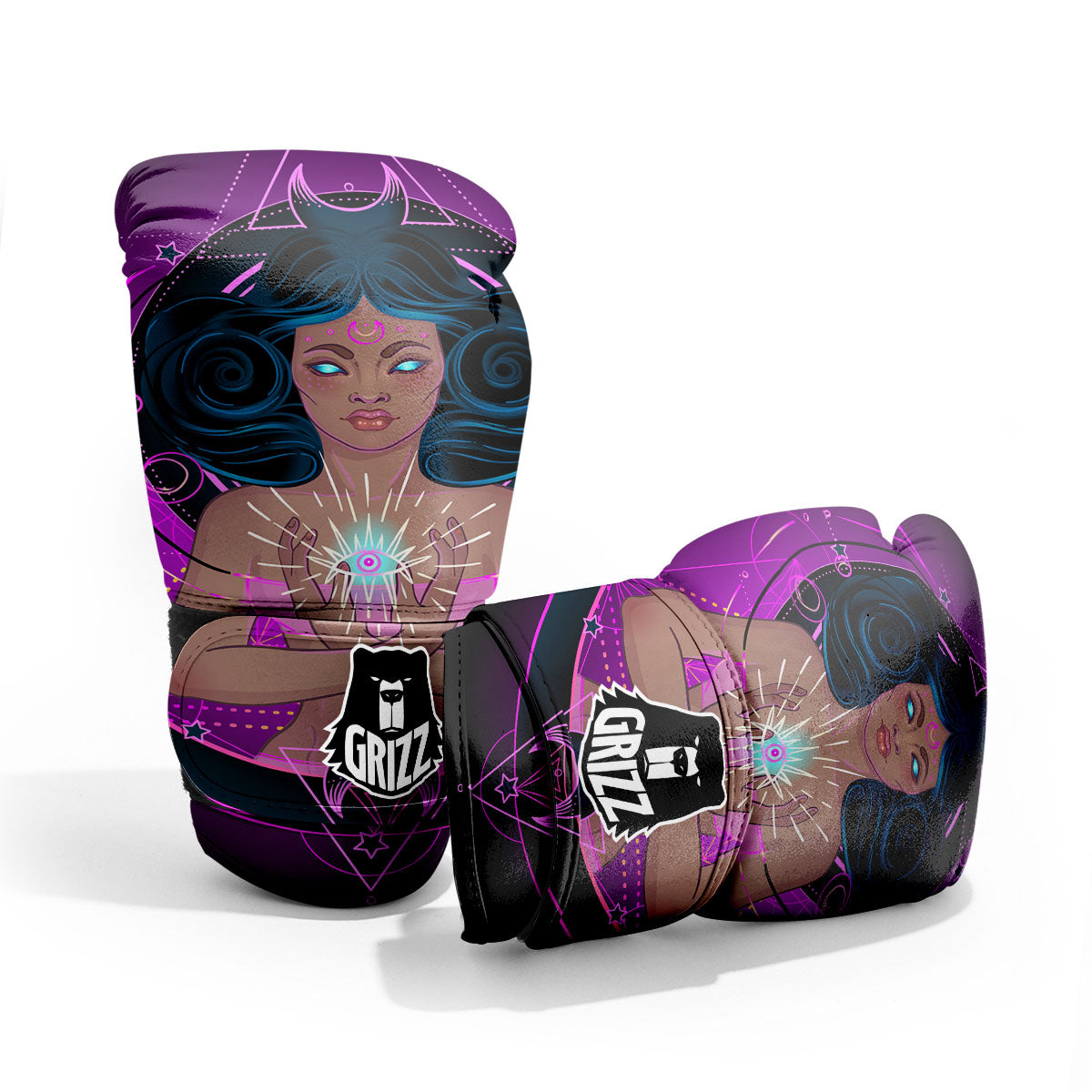 Girl Wiccan And Magical Moon Print Pro Boxing Glove