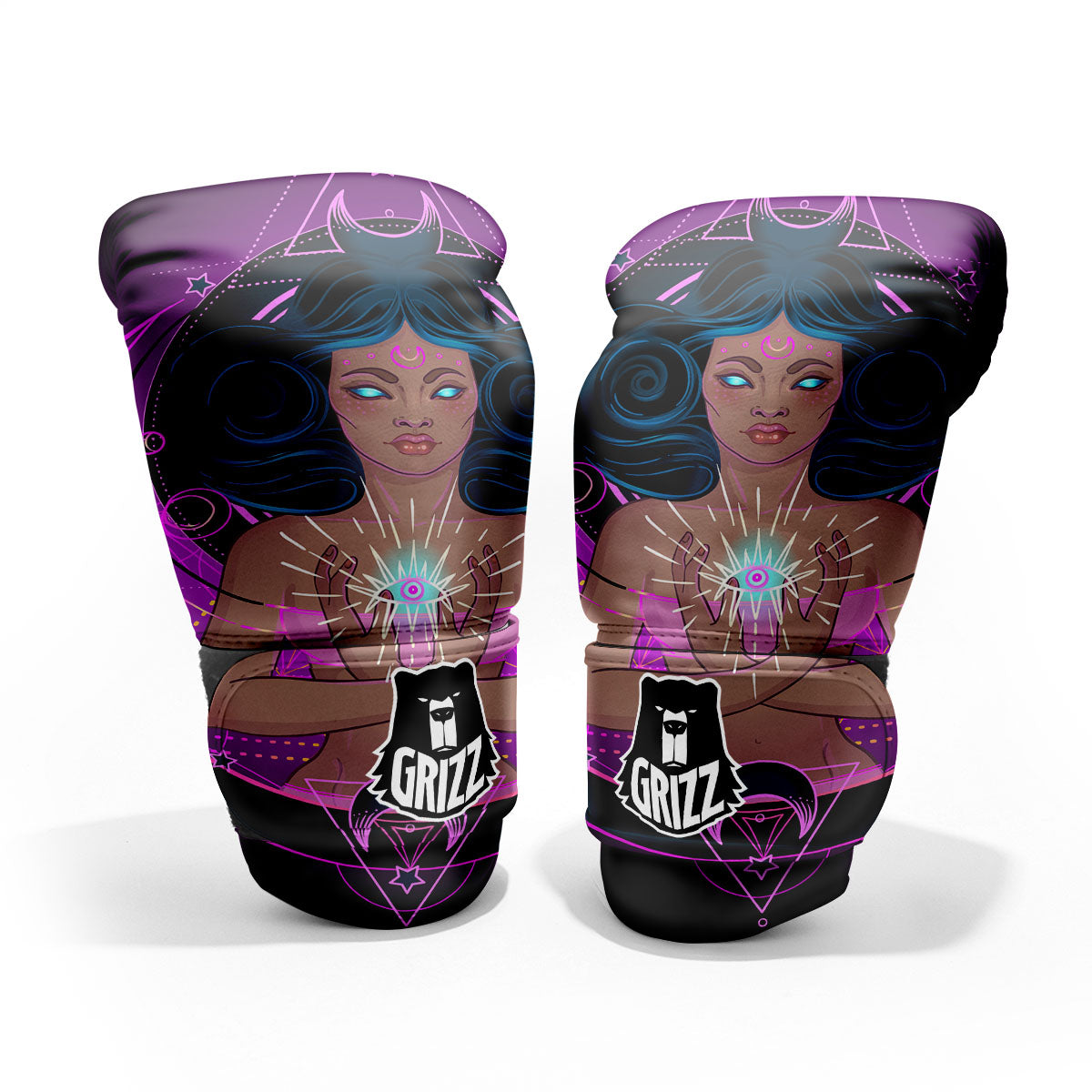 Girl Wiccan And Magical Moon Print Pro Boxing Glove