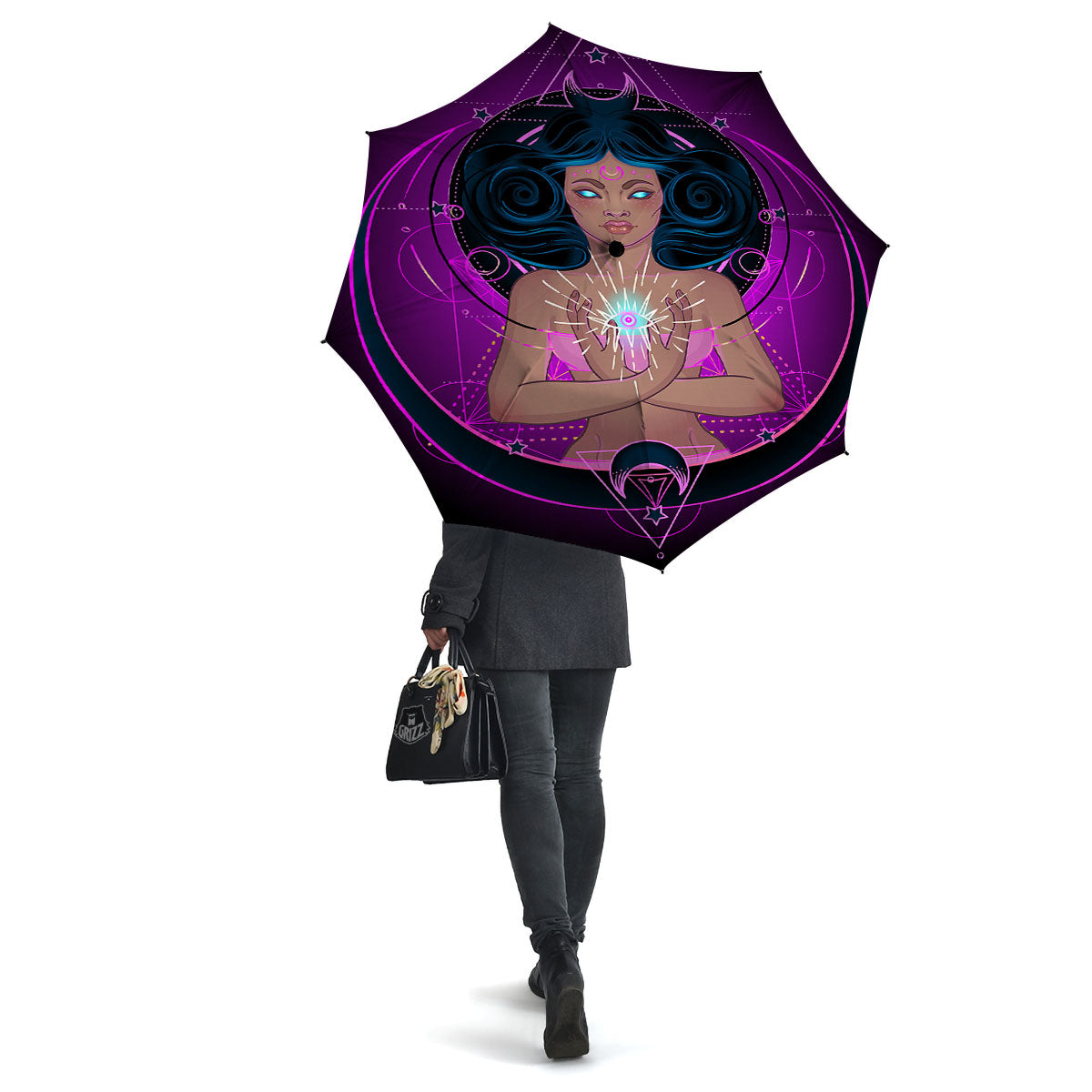 Girl Wiccan And Magical Moon Print Umbrella-grizzshop