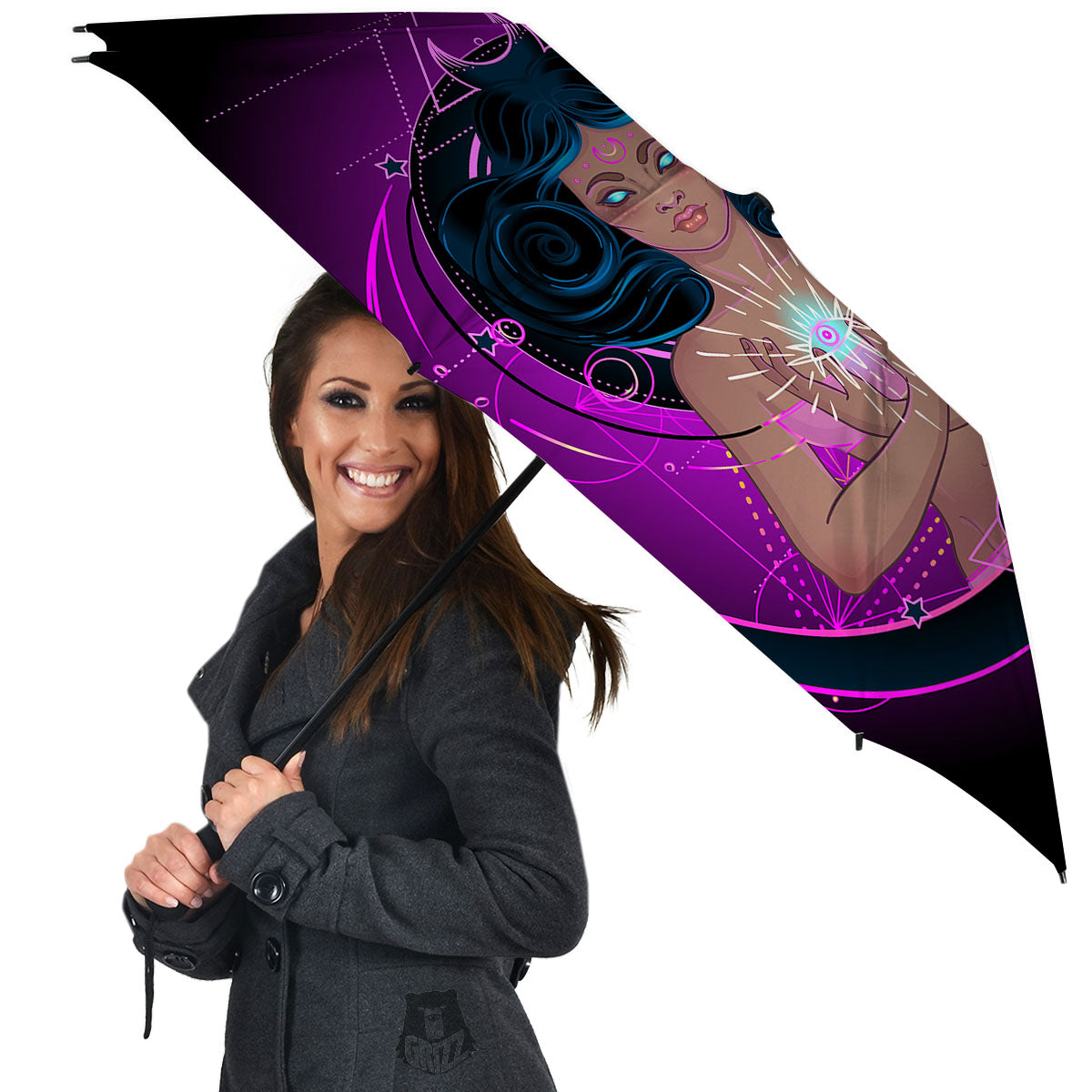 Girl Wiccan And Magical Moon Print Umbrella-grizzshop