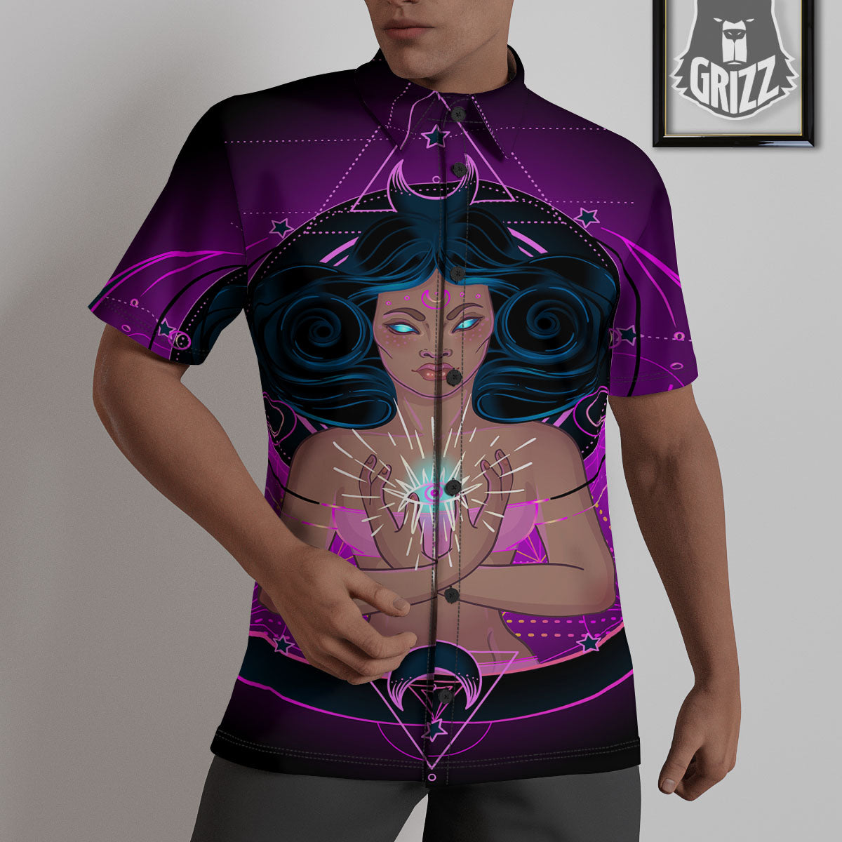 Girl Wiccan And Magical Moon Print Untucked Shirts-grizzshop