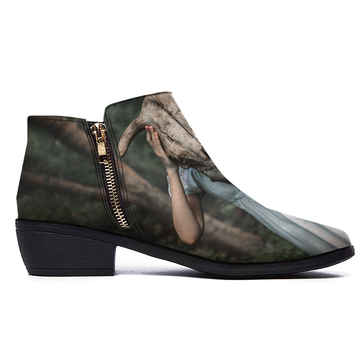 Girl With Animal Skull Print Ankle Boots-grizzshop