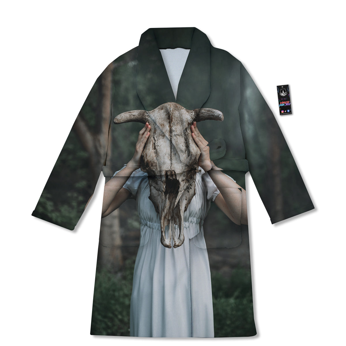 Girl With Animal Skull Print Bathrobe-grizzshop