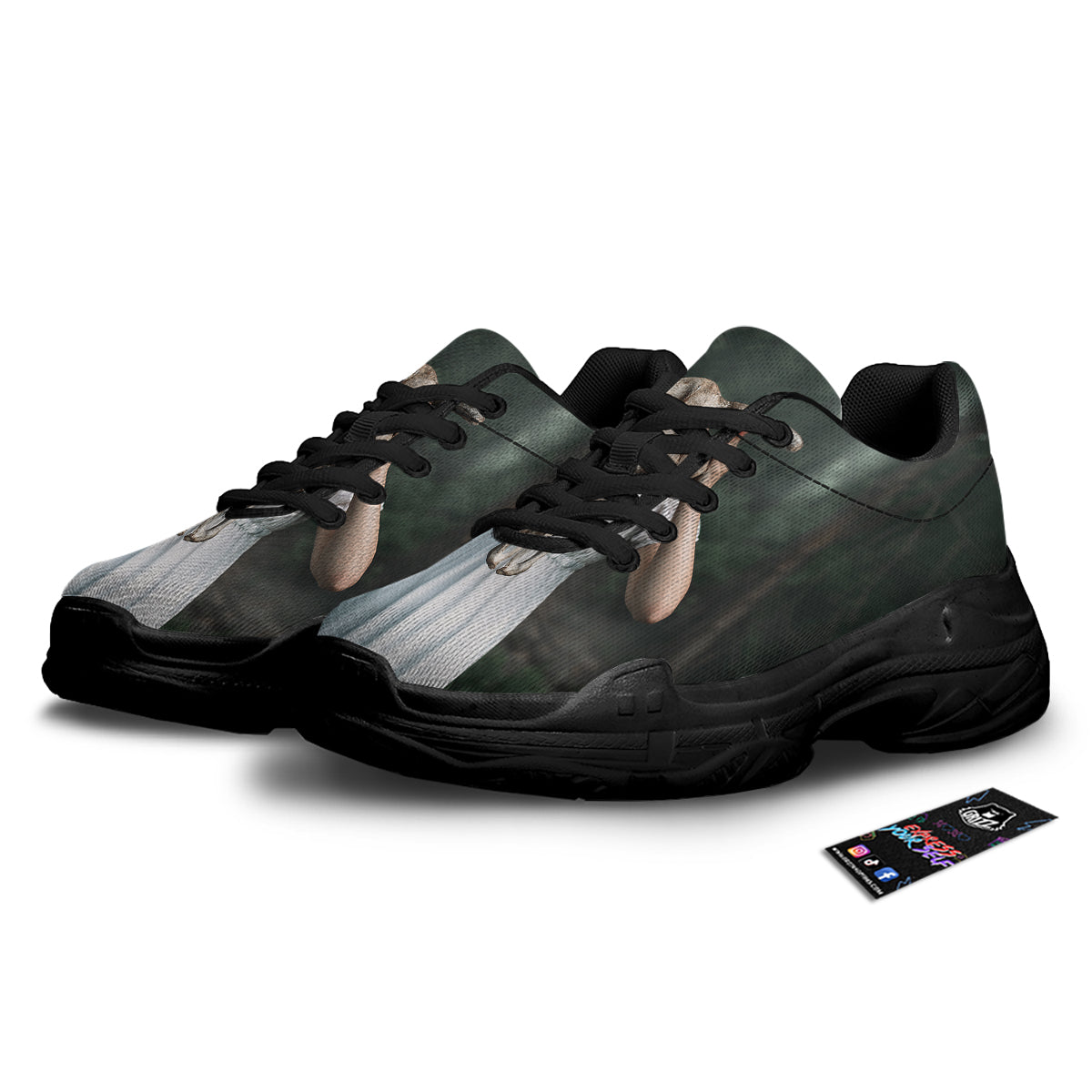 Girl With Animal Skull Print Black Chunky Shoes-grizzshop