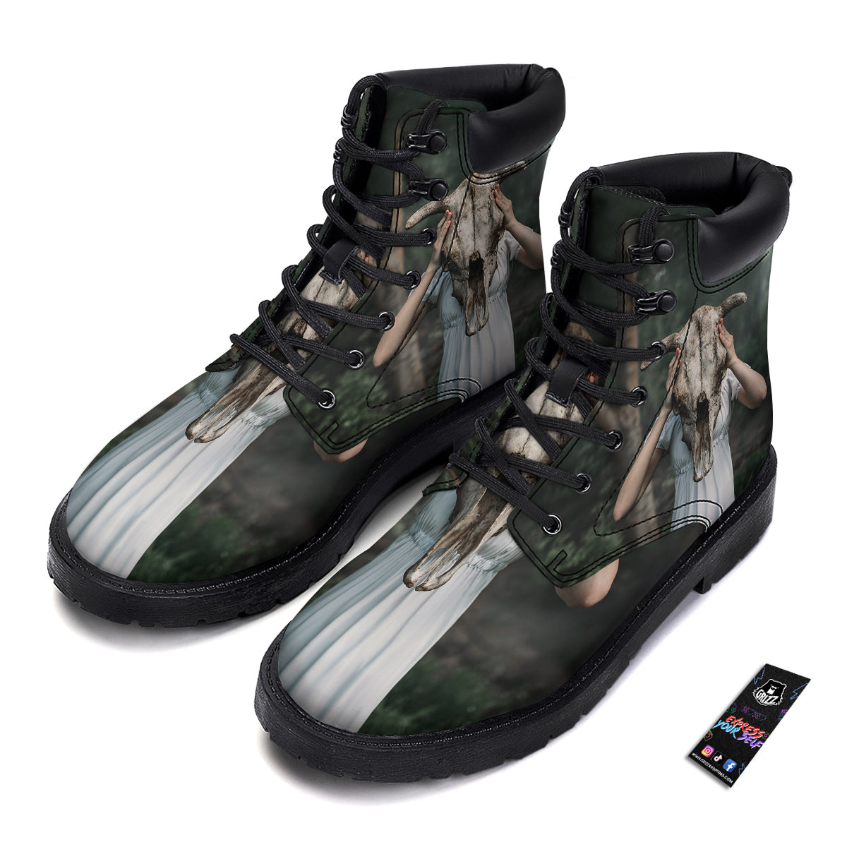 Girl With Animal Skull Print Boots-grizzshop