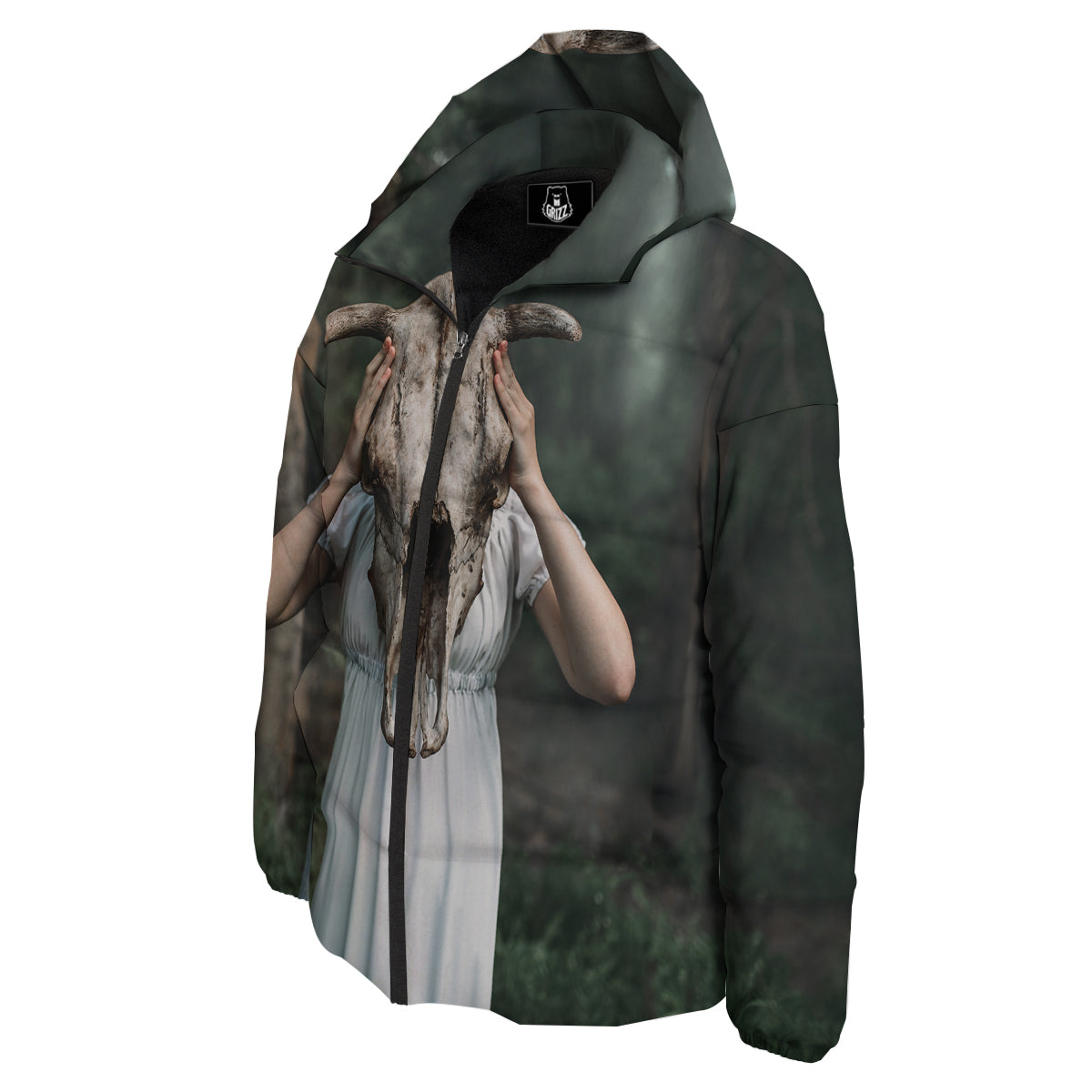 Girl With Animal Skull Print Down Jacket-grizzshop
