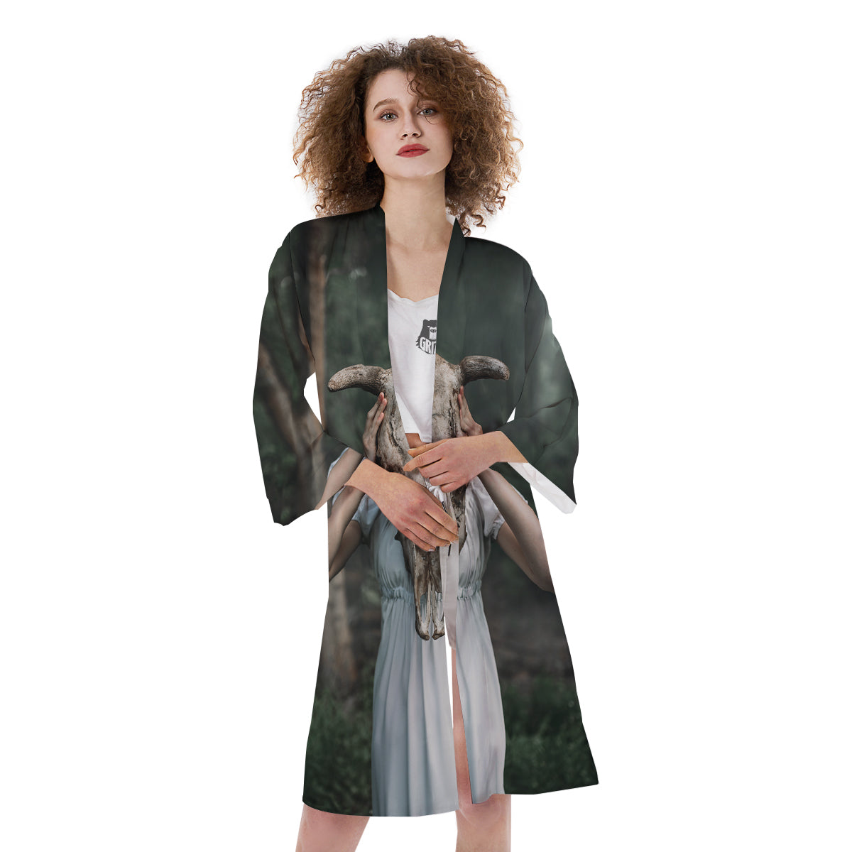 Girl With Animal Skull Print Kimono-grizzshop