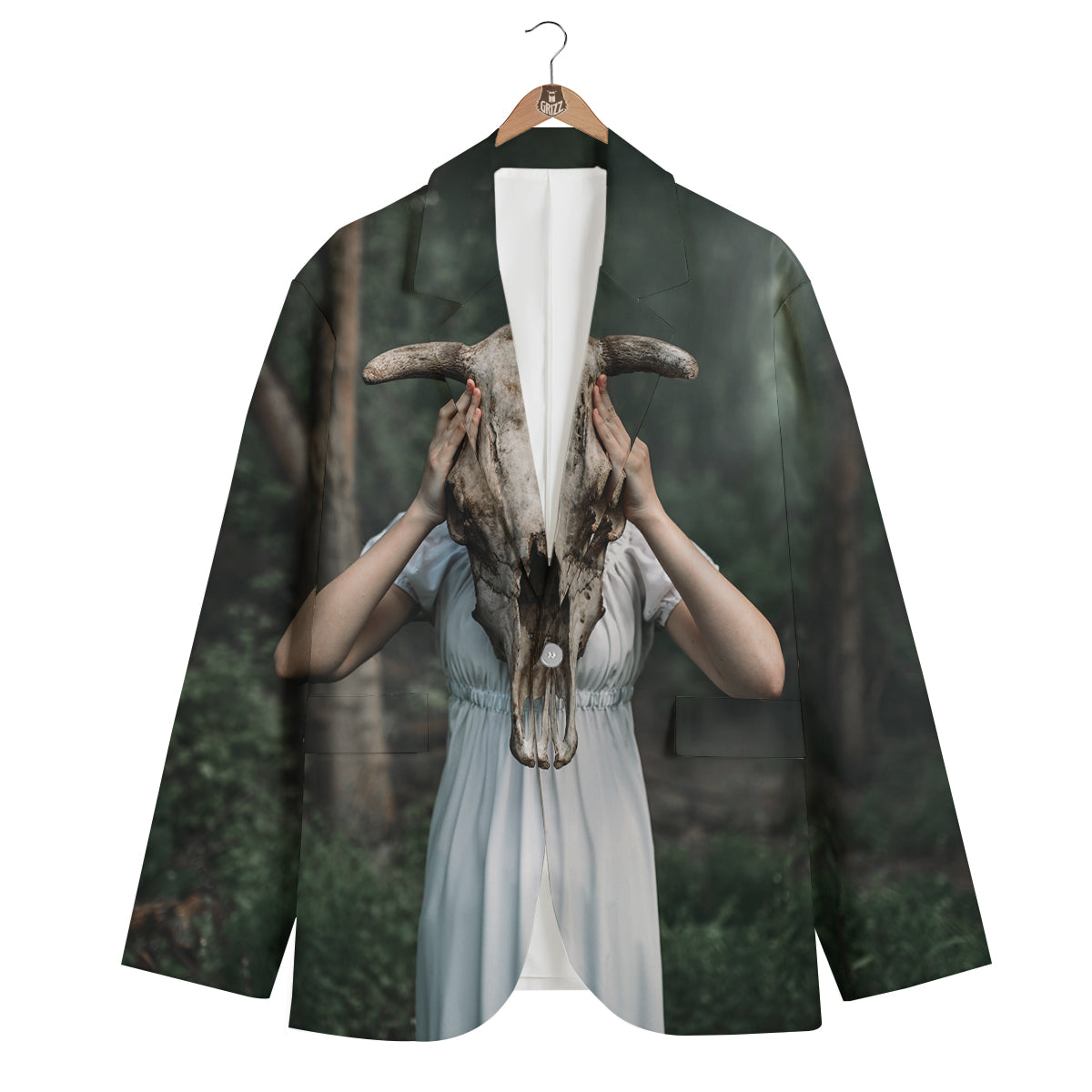 Girl With Animal Skull Print Men's Blazer-grizzshop