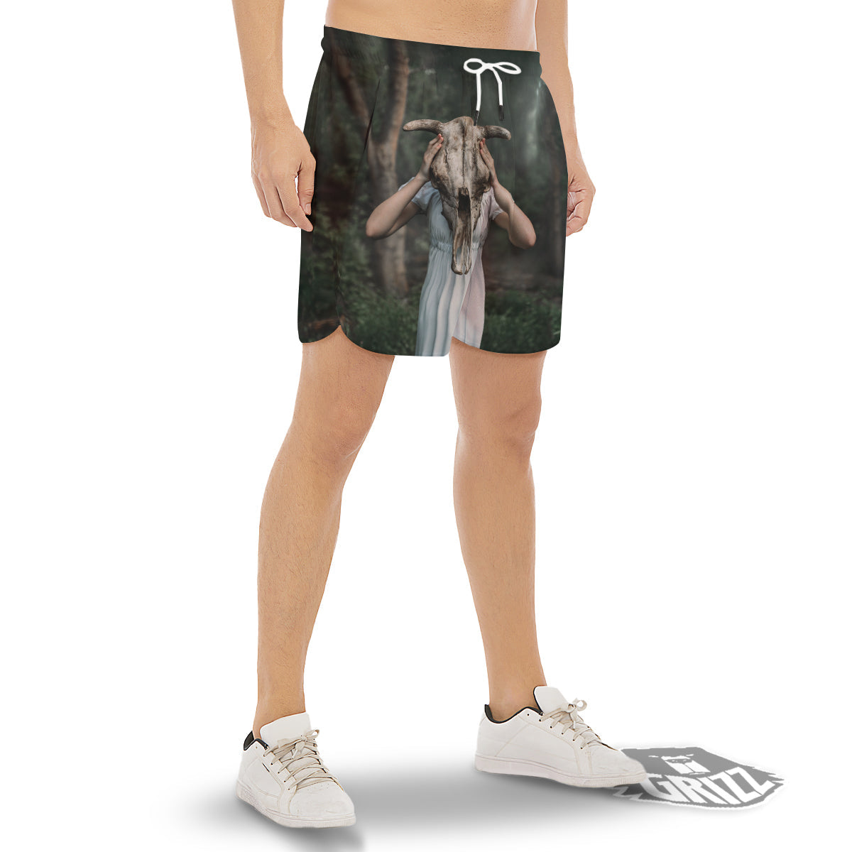 Girl With Animal Skull Print Men's Gym Shorts-grizzshop