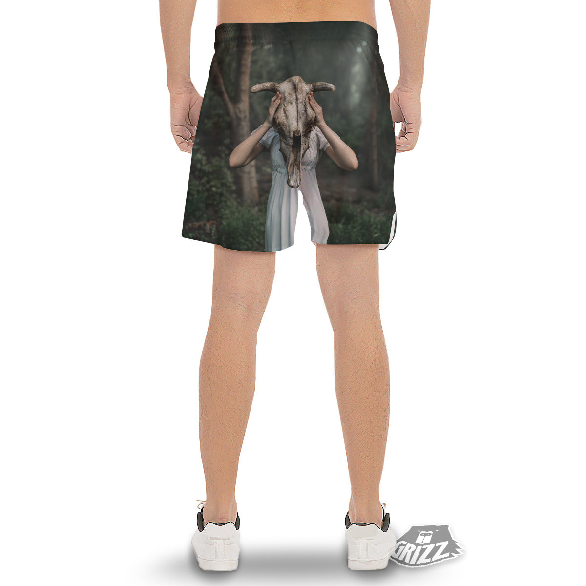 Girl With Animal Skull Print Men's Gym Shorts-grizzshop