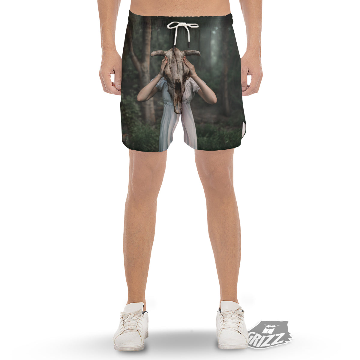 Girl With Animal Skull Print Men's Gym Shorts-grizzshop