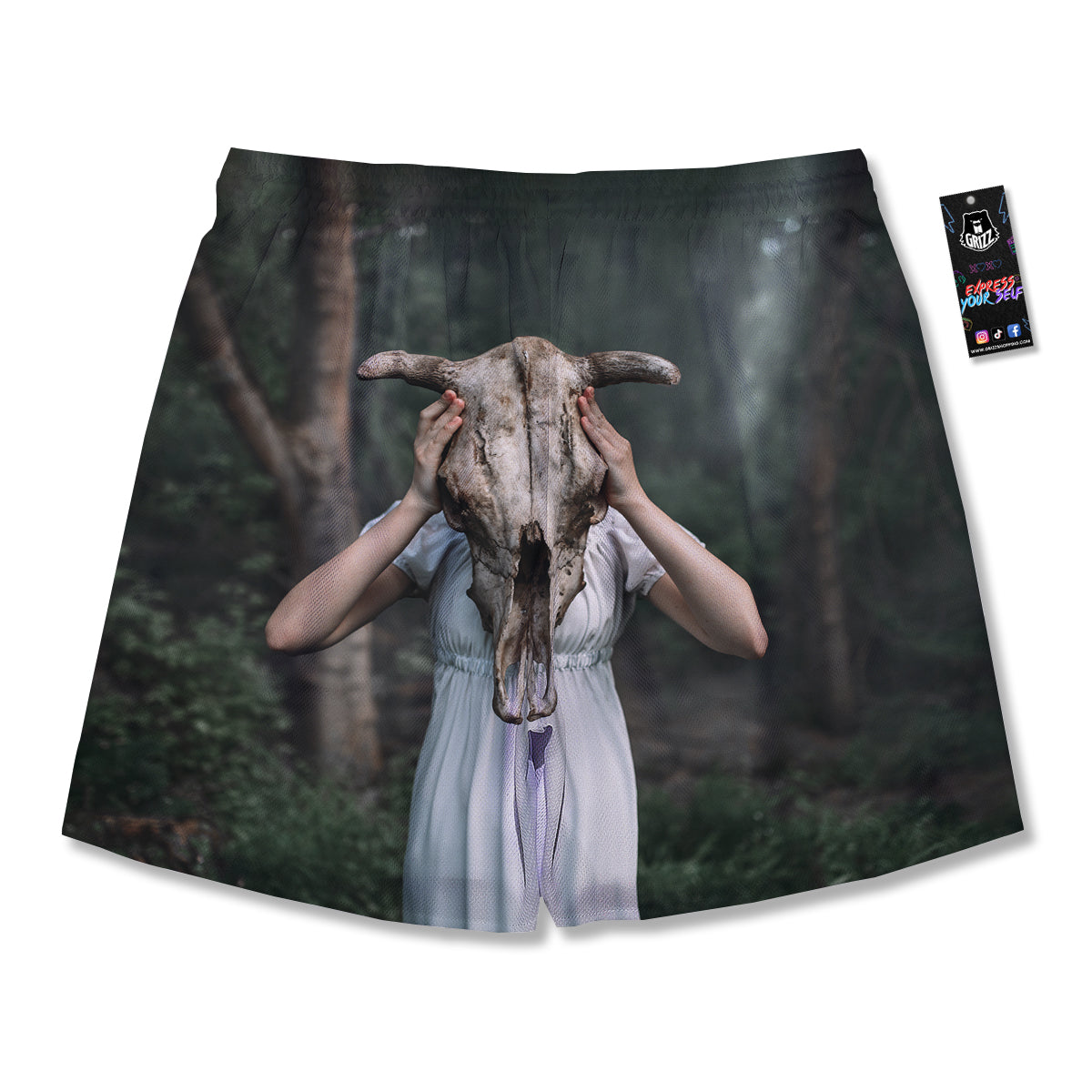 Girl With Animal Skull Print Men's Running Shorts-grizzshop