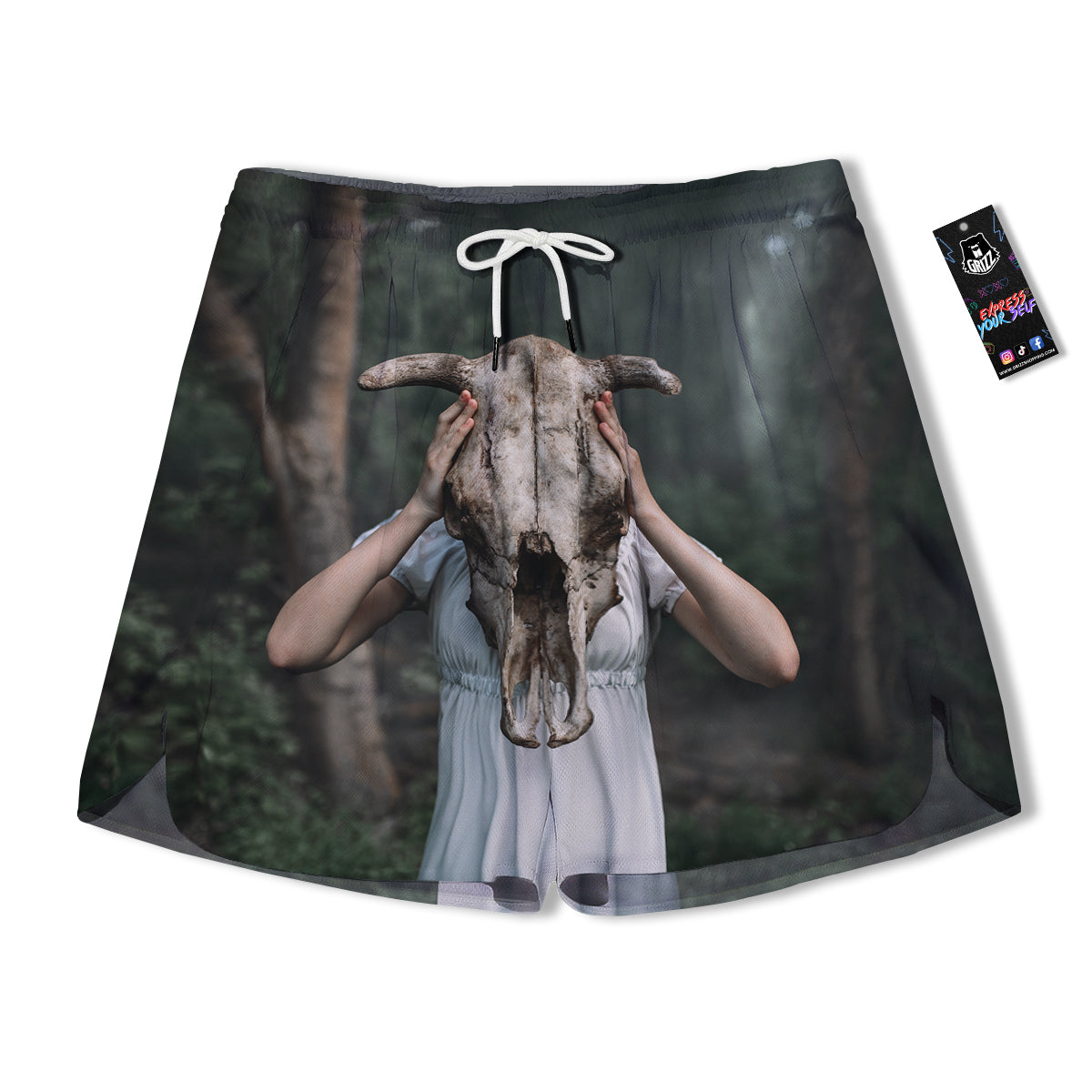 Girl With Animal Skull Print Men's Running Shorts-grizzshop