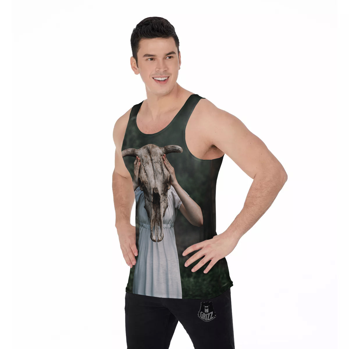 Girl With Animal Skull Print Men's Tank Top-grizzshop