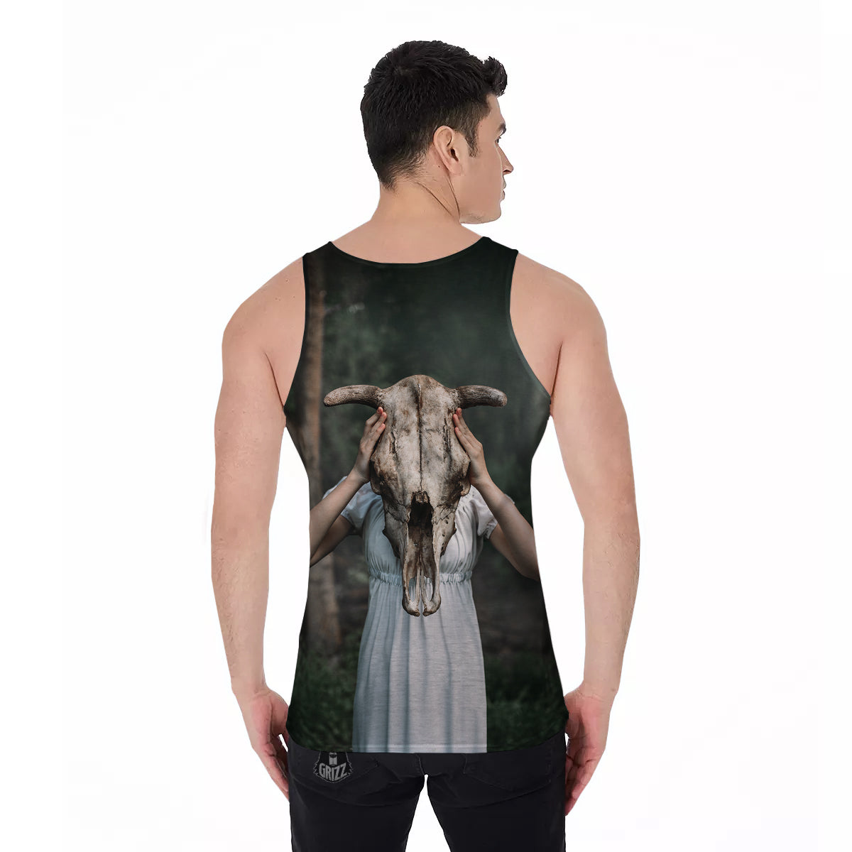 Girl With Animal Skull Print Men's Tank Top-grizzshop