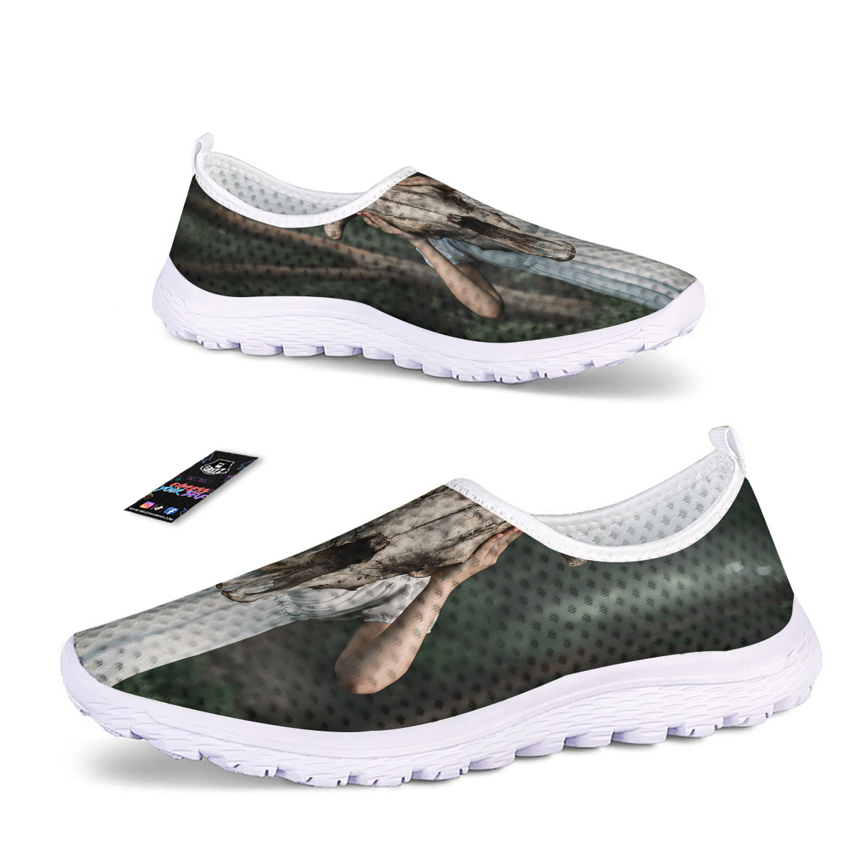 Girl With Animal Skull Print Nurse Shoes-grizzshop