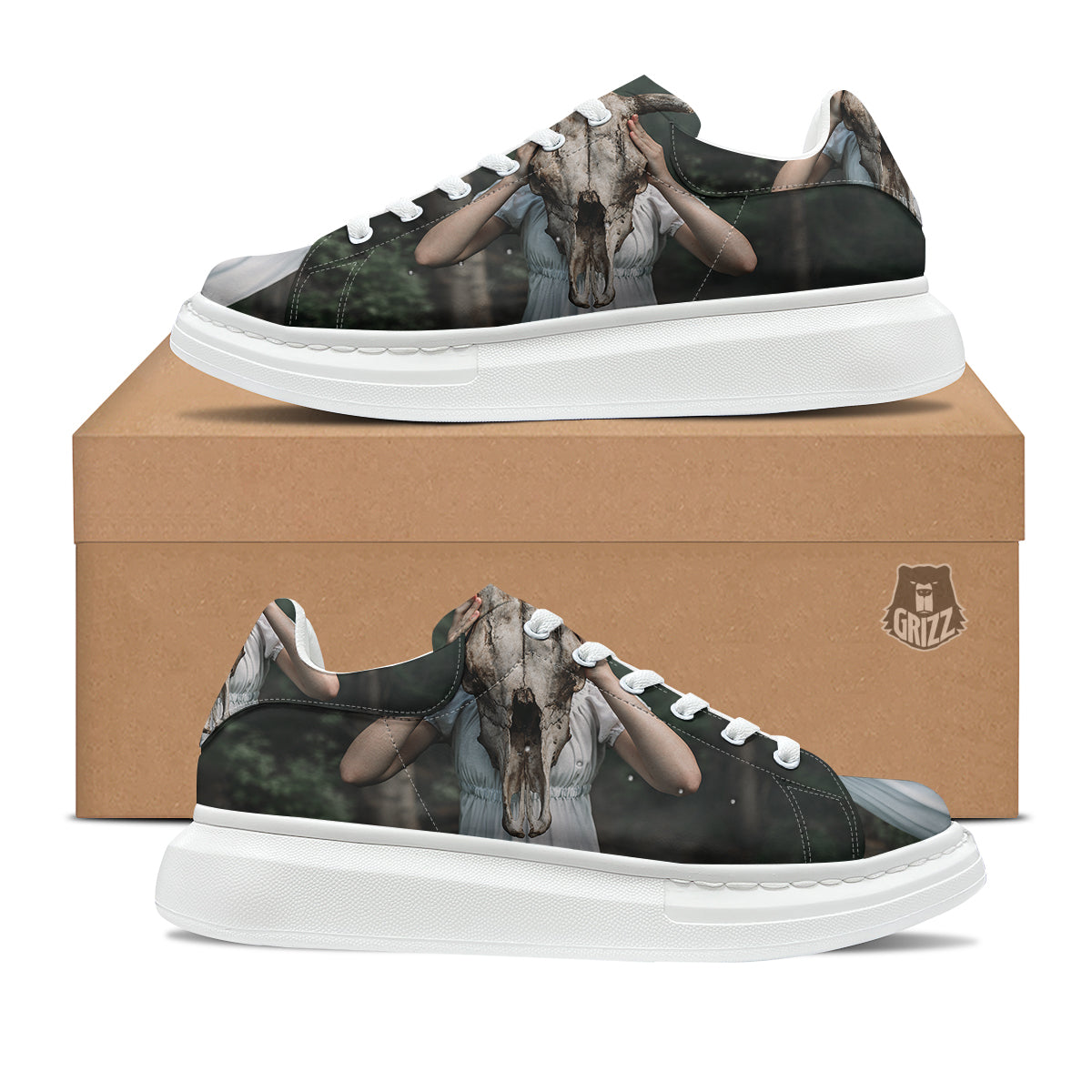 Girl With Animal Skull Print Platform Shoes-grizzshop
