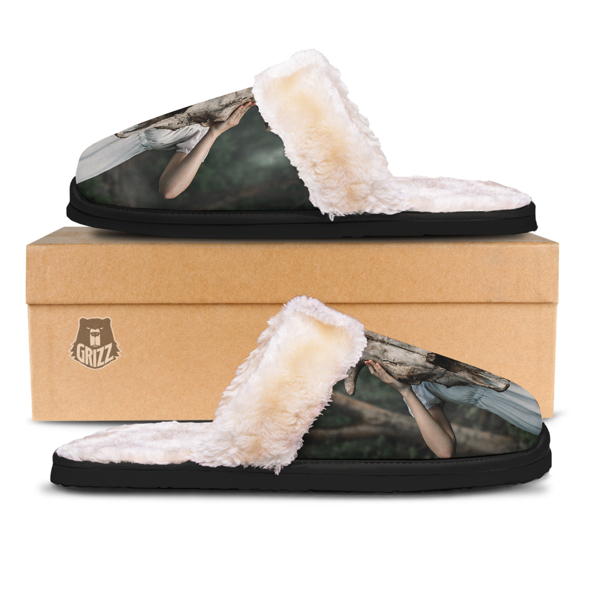 Girl With Animal Skull Print Slippers-grizzshop