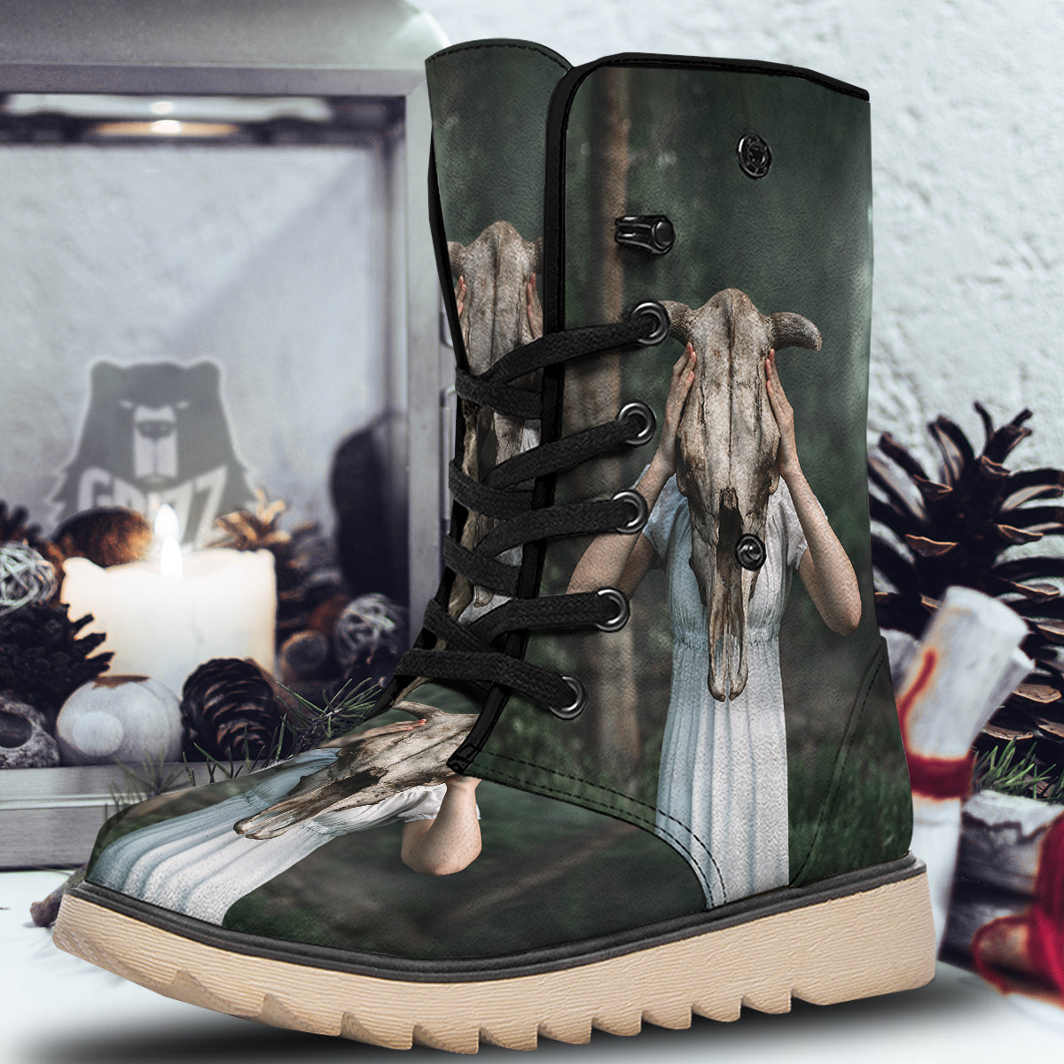 Girl With Animal Skull Print Snow Boots-grizzshop