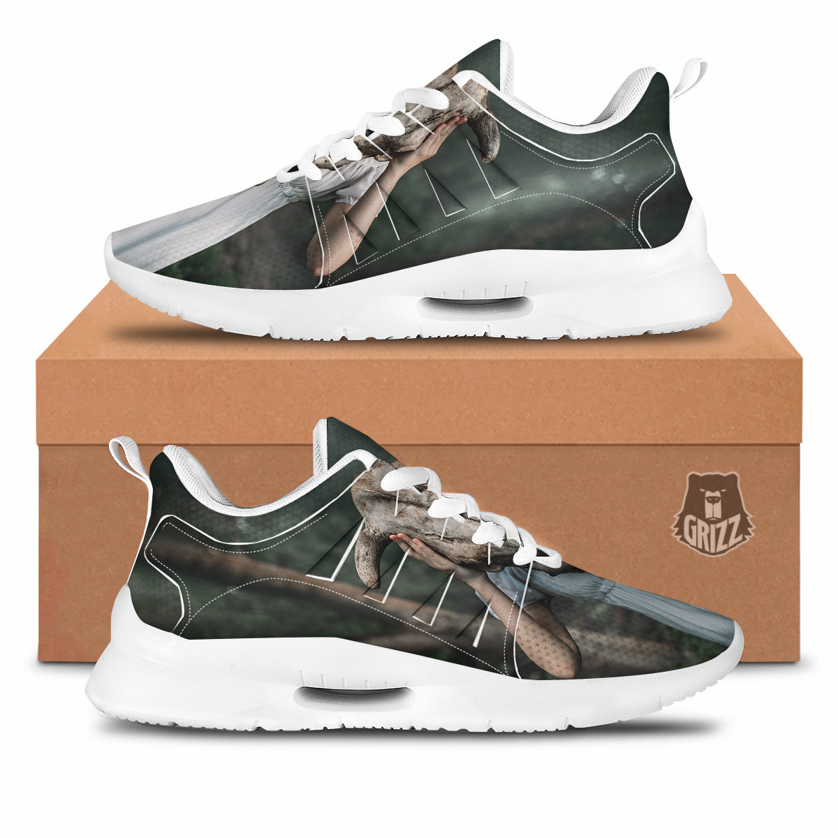 Girl With Animal Skull Print Tennis Shoes-grizzshop