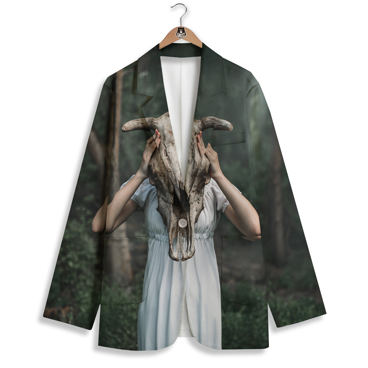 Girl With Animal Skull Print Women's Blazer-grizzshop