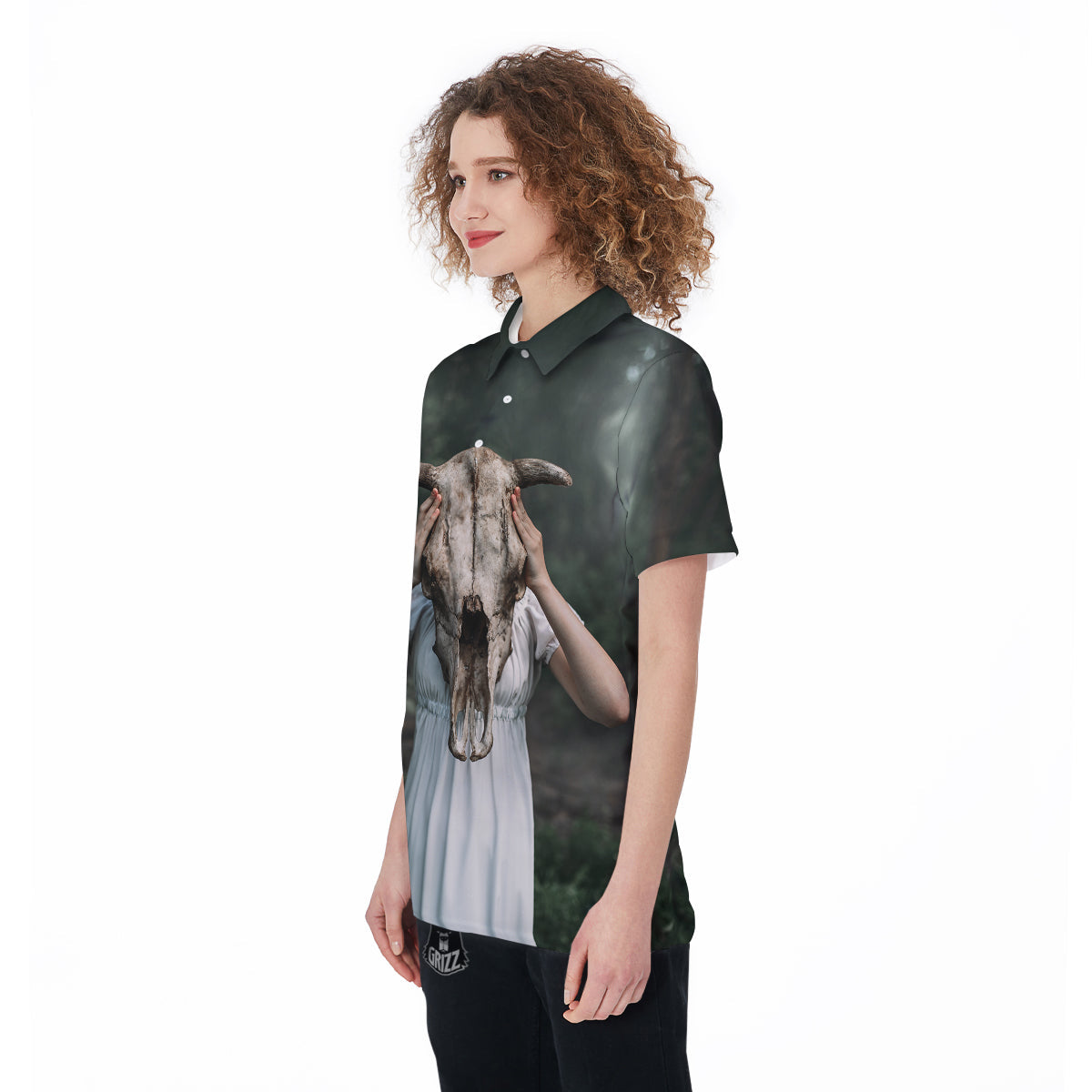 Girl With Animal Skull Print Women's Golf Shirts-grizzshop