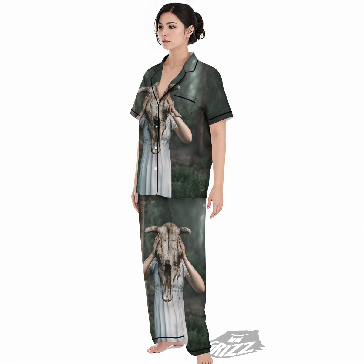 Girl With Animal Skull Print Women's Pajamas Set-grizzshop