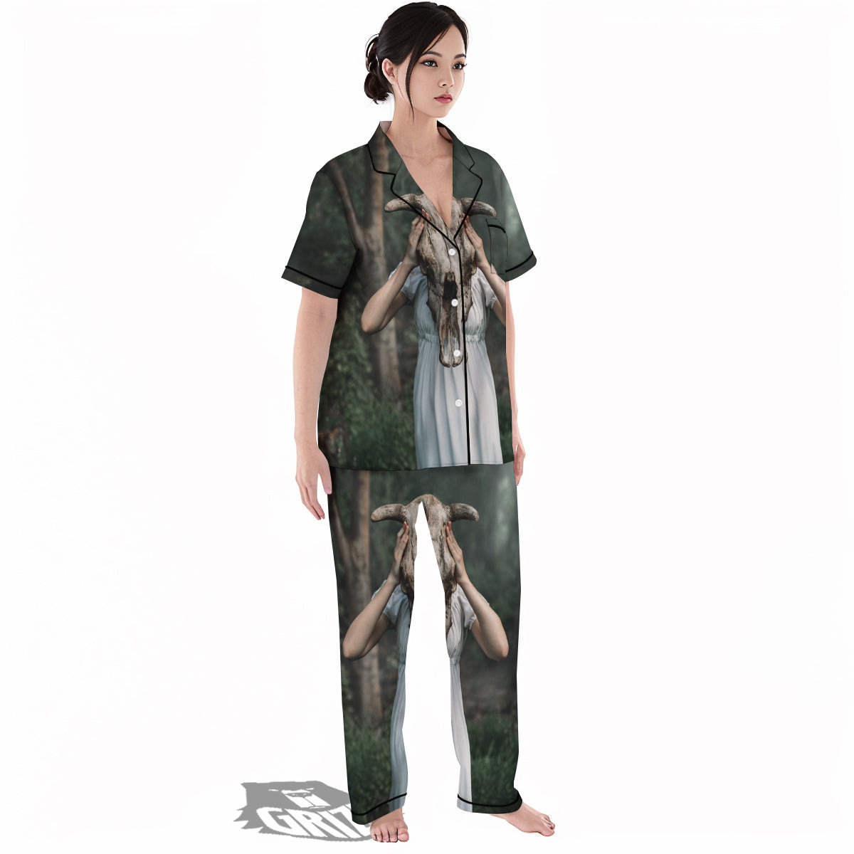 Girl With Animal Skull Print Women's Pajamas Set-grizzshop