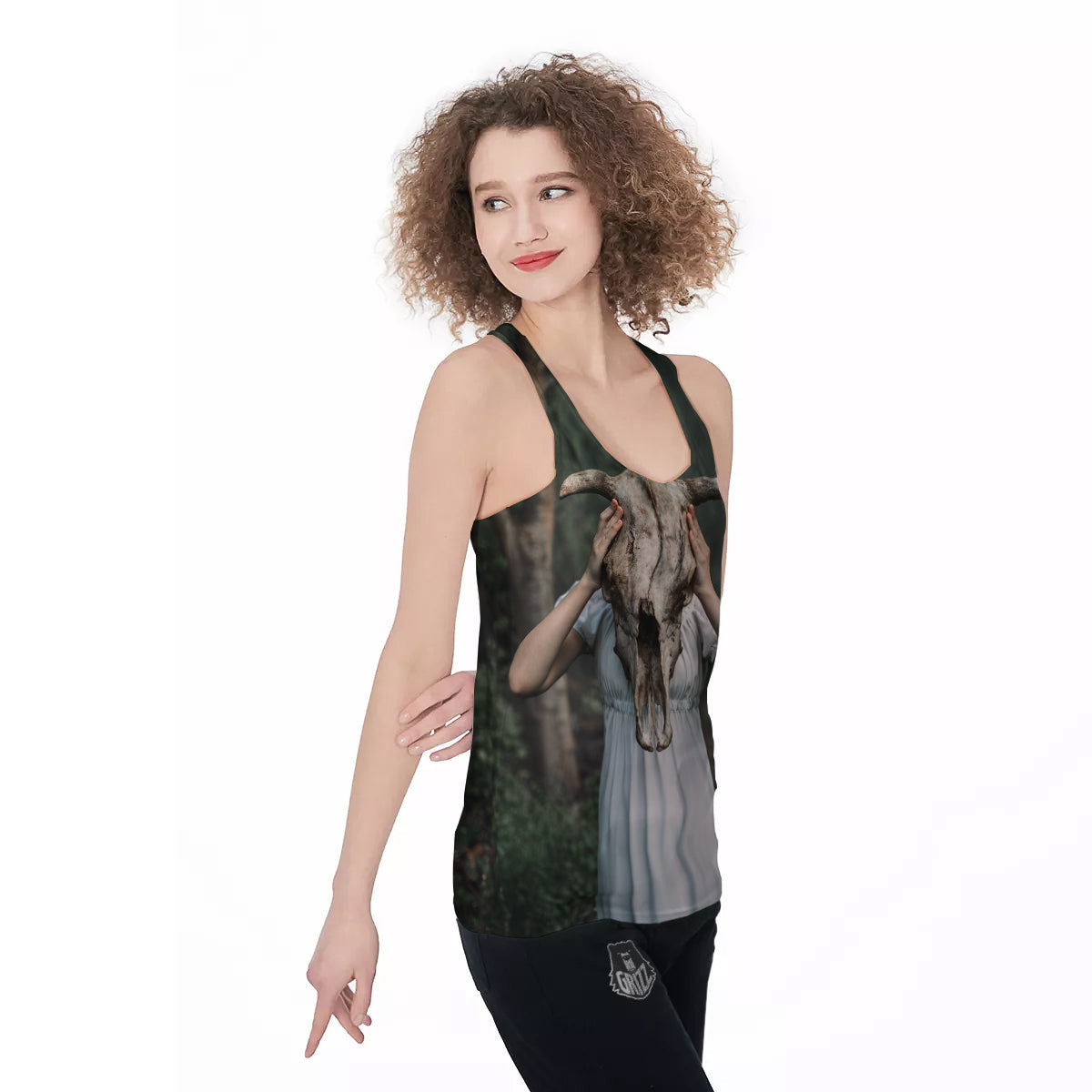Girl With Animal Skull Print Women's Racerback Tank Top-grizzshop