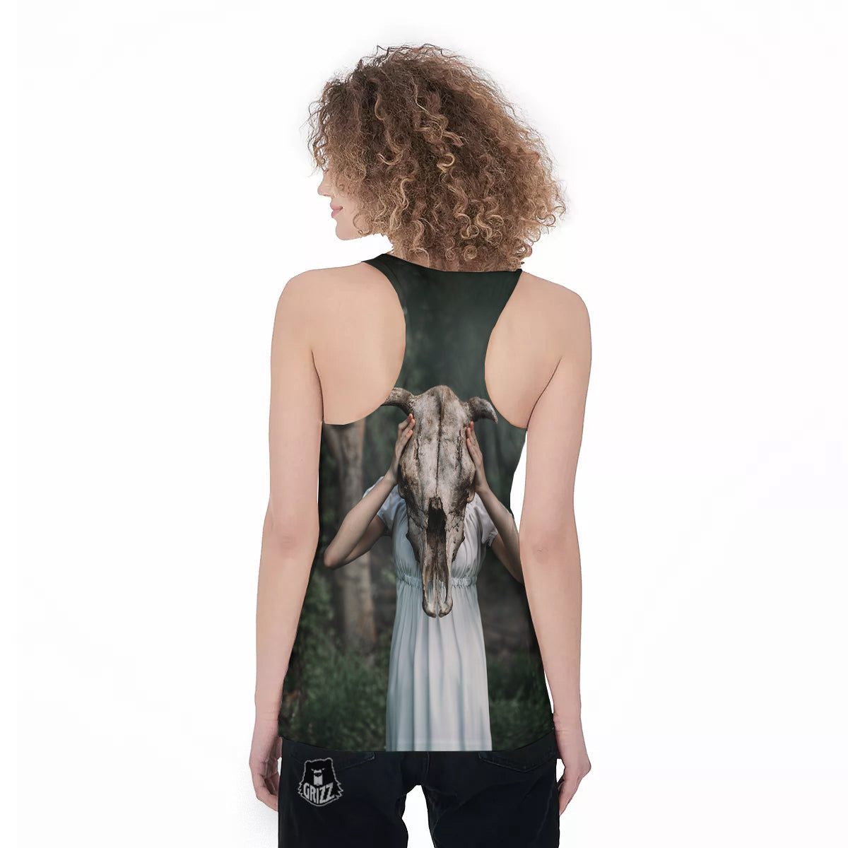 Girl With Animal Skull Print Women's Racerback Tank Top-grizzshop
