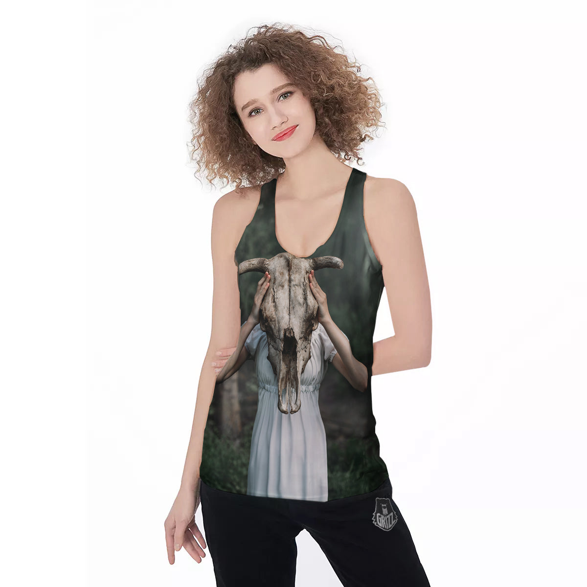 Girl With Animal Skull Print Women's Racerback Tank Top-grizzshop