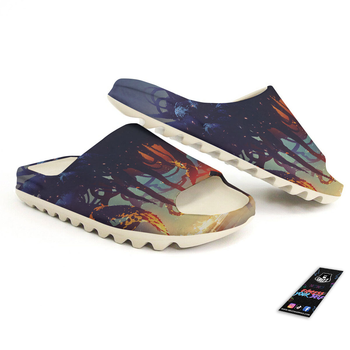 Girl Fight With Alien Octopus Monster Print Sandals-grizzshop