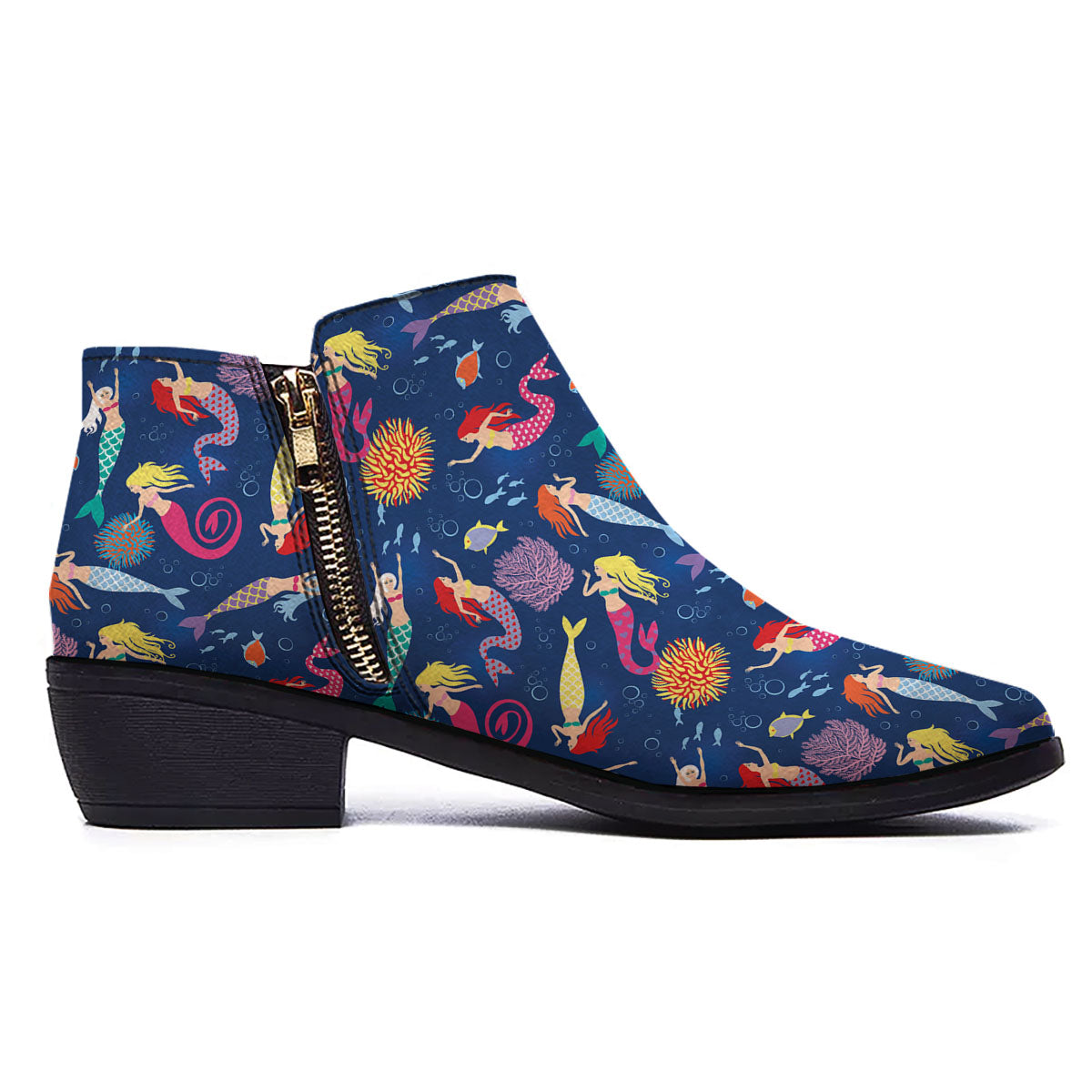 Girls Mermaid Print Pattern Ankle Boots-grizzshop