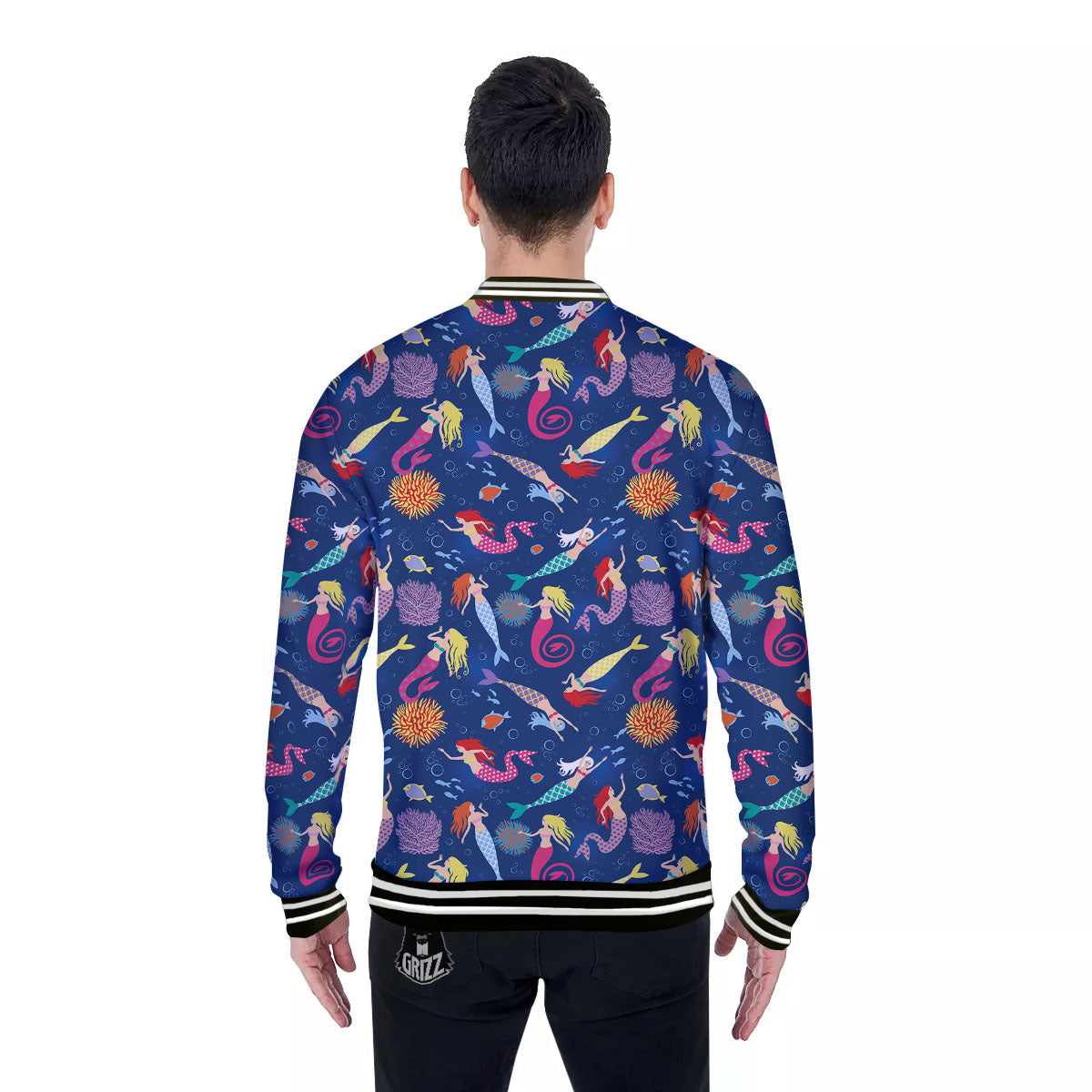 Girls Mermaid Print Pattern Baseball Jacket-grizzshop