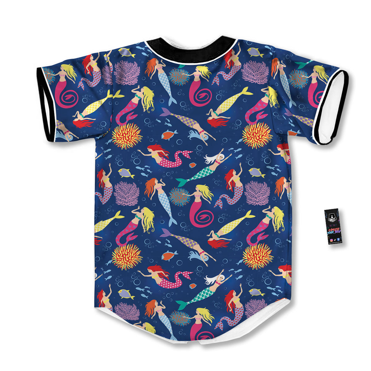 Girls Mermaid Print Pattern Baseball Jersey-grizzshop