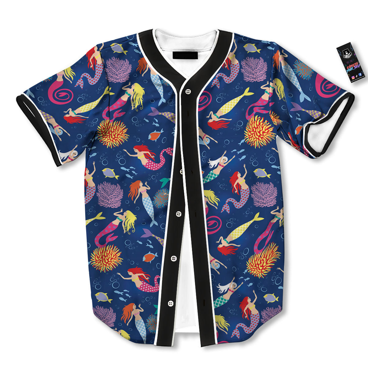 Girls Mermaid Print Pattern Baseball Jersey-grizzshop