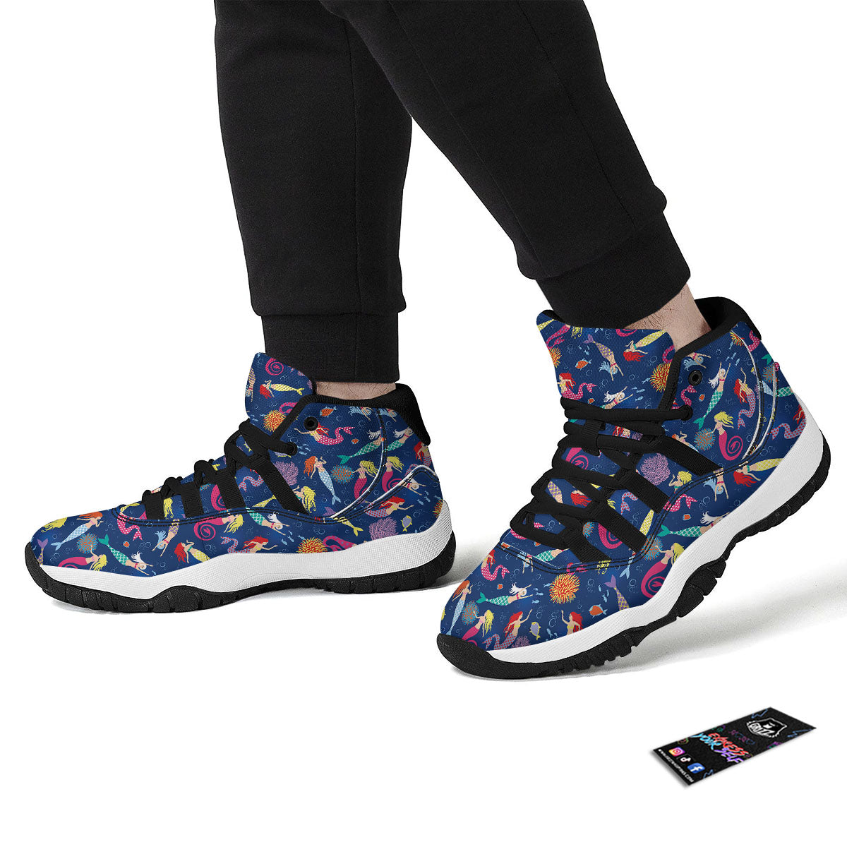 Girls Mermaid Print Pattern Black Bball Shoes-grizzshop