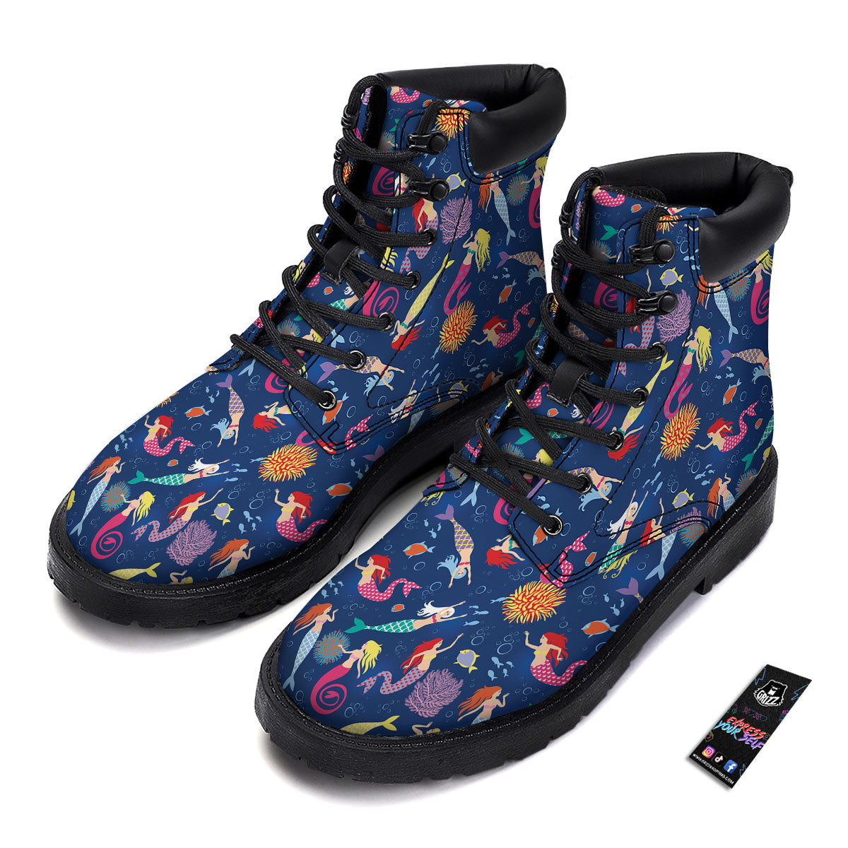 Girls Mermaid Print Pattern Boots-grizzshop