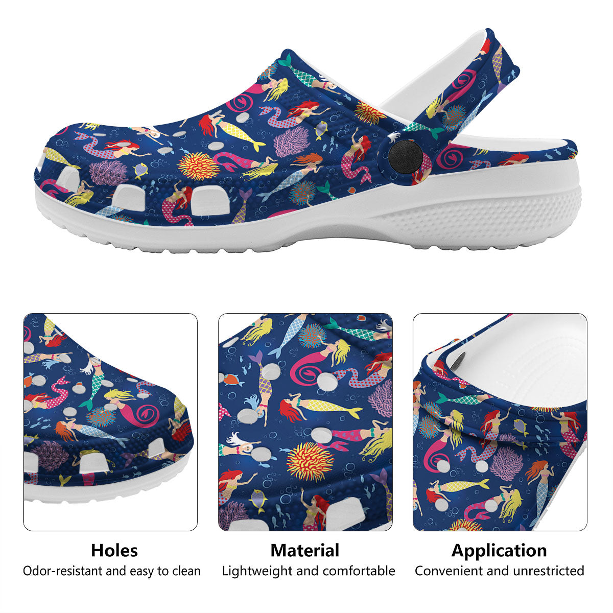 Girls Mermaid Print Pattern Clog-grizzshop