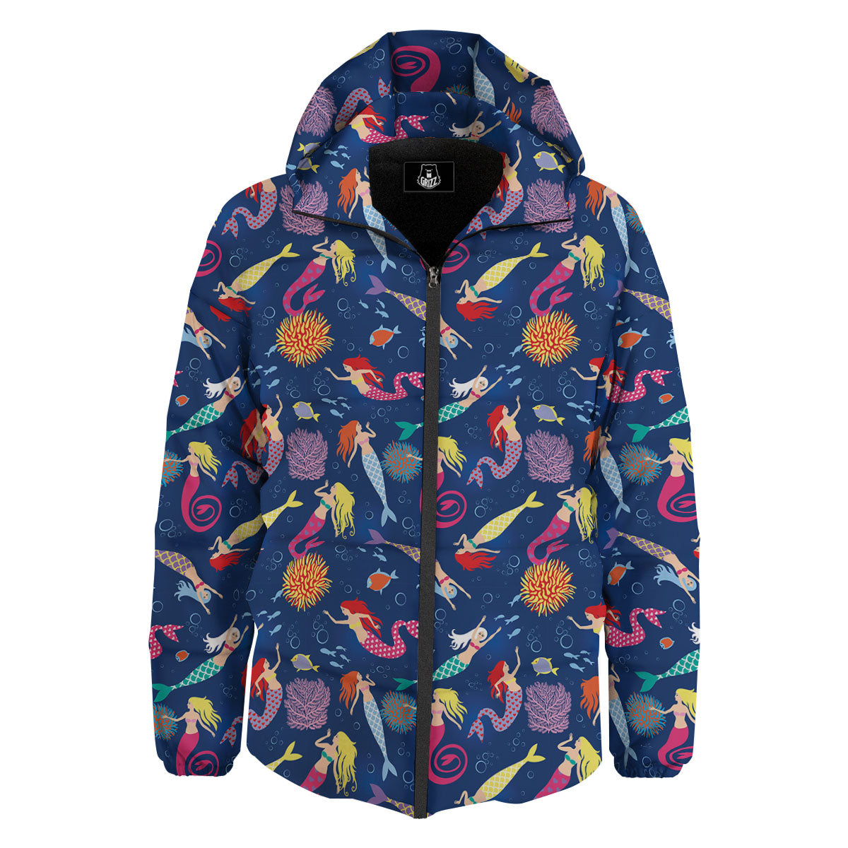 Girls Mermaid Print Pattern Down Jacket-grizzshop