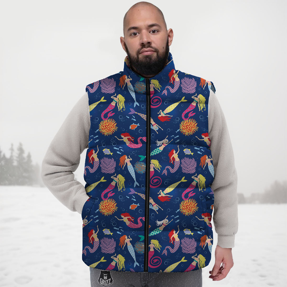 Girls Mermaid Print Pattern Down Vest