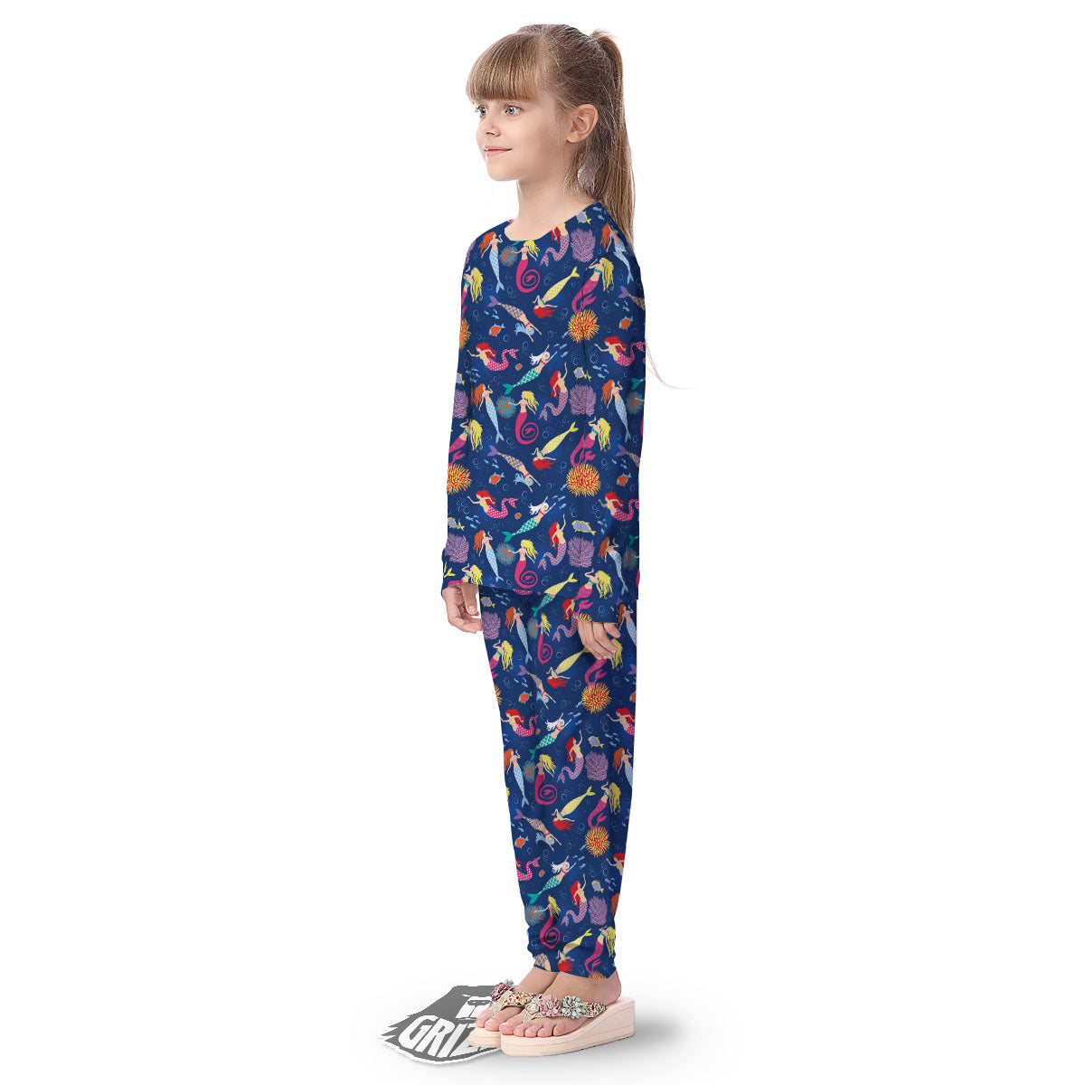 Girls Mermaid Print Pattern Kid's Pajamas-grizzshop