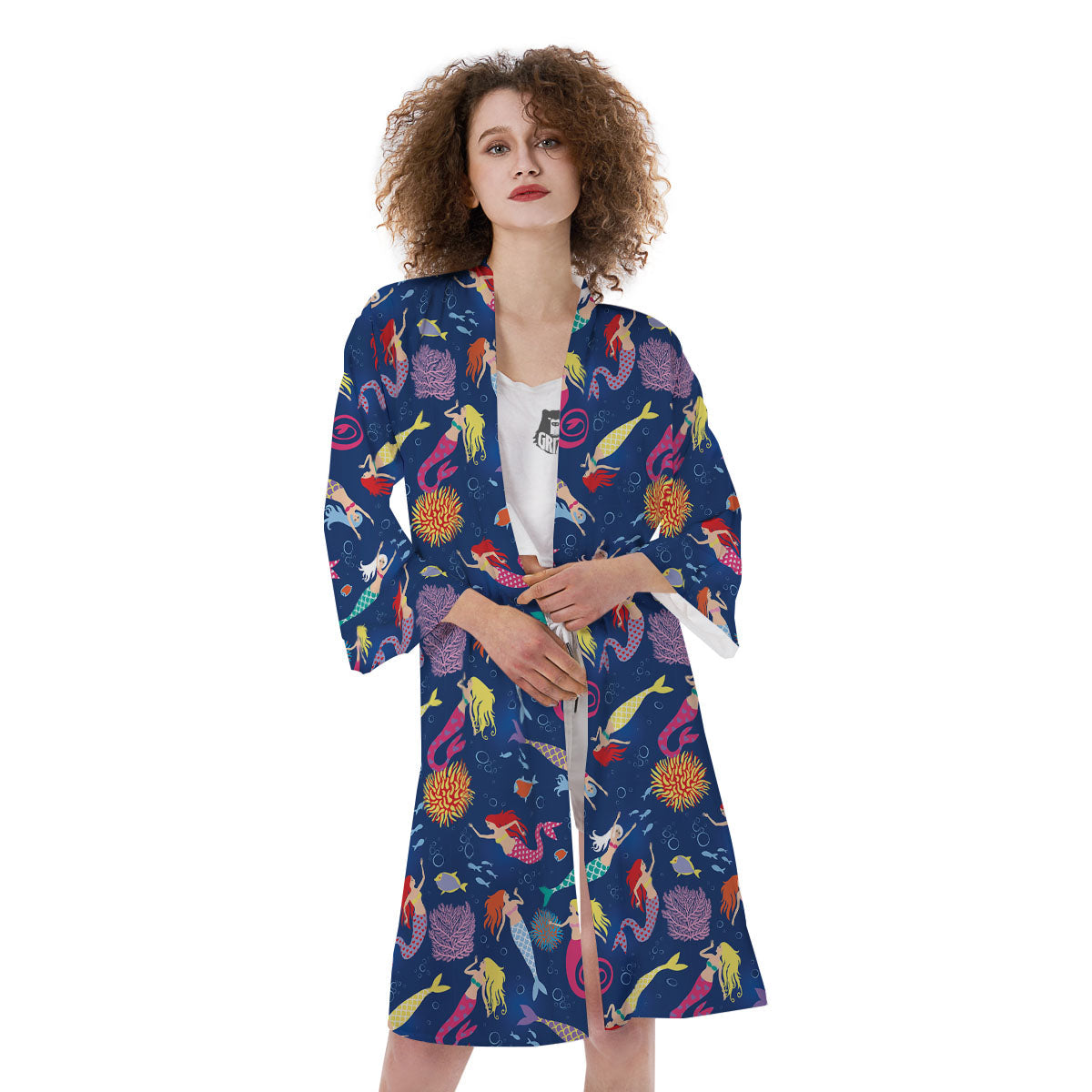 Girls Mermaid Print Pattern Kimono-grizzshop