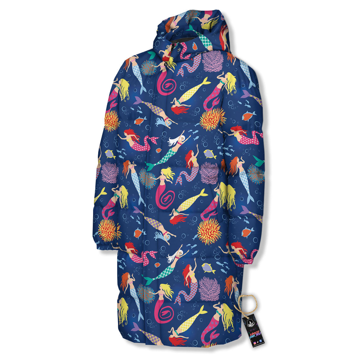 Girls Mermaid Print Pattern Long Down Jacket-grizzshop