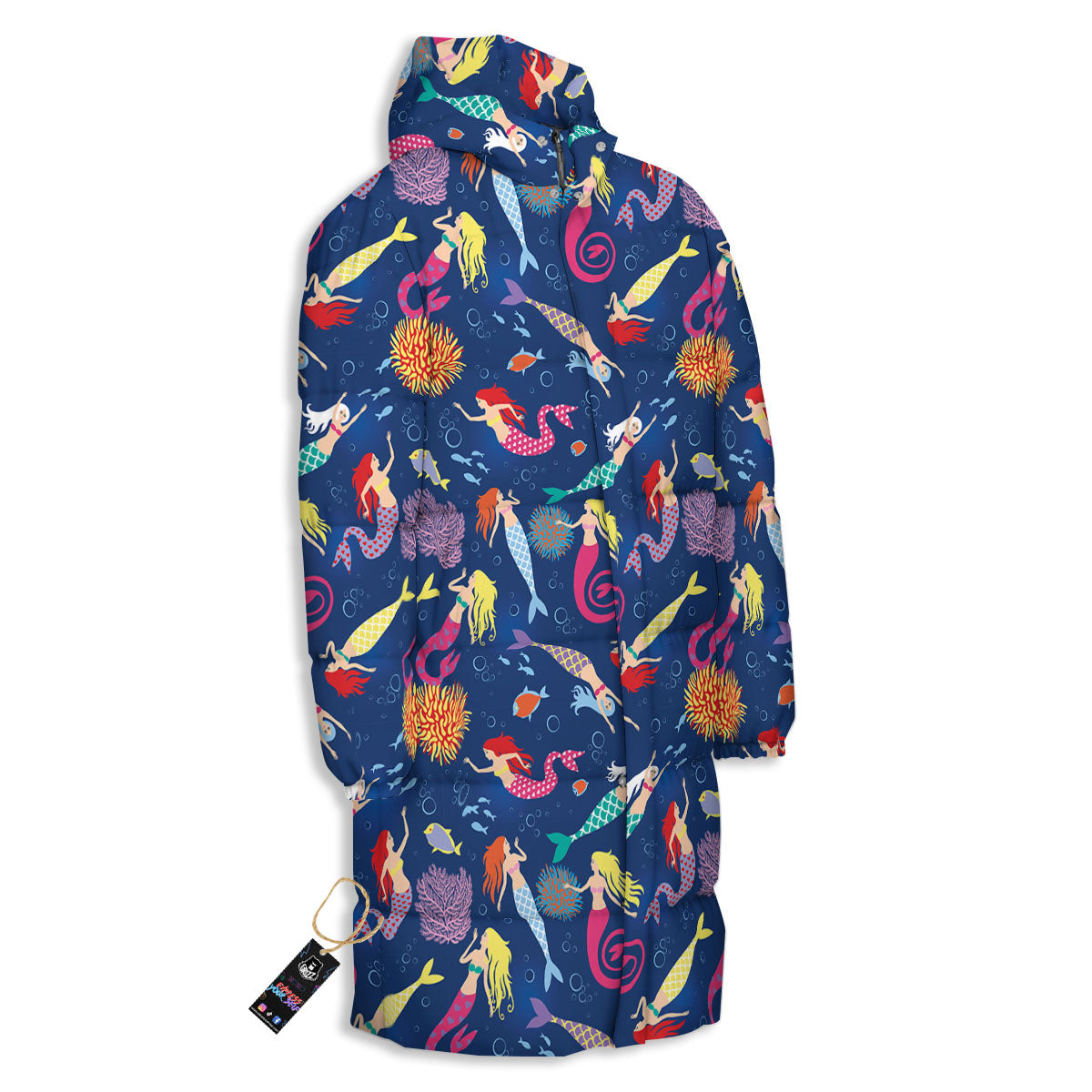 Girls Mermaid Print Pattern Long Down Jacket-grizzshop