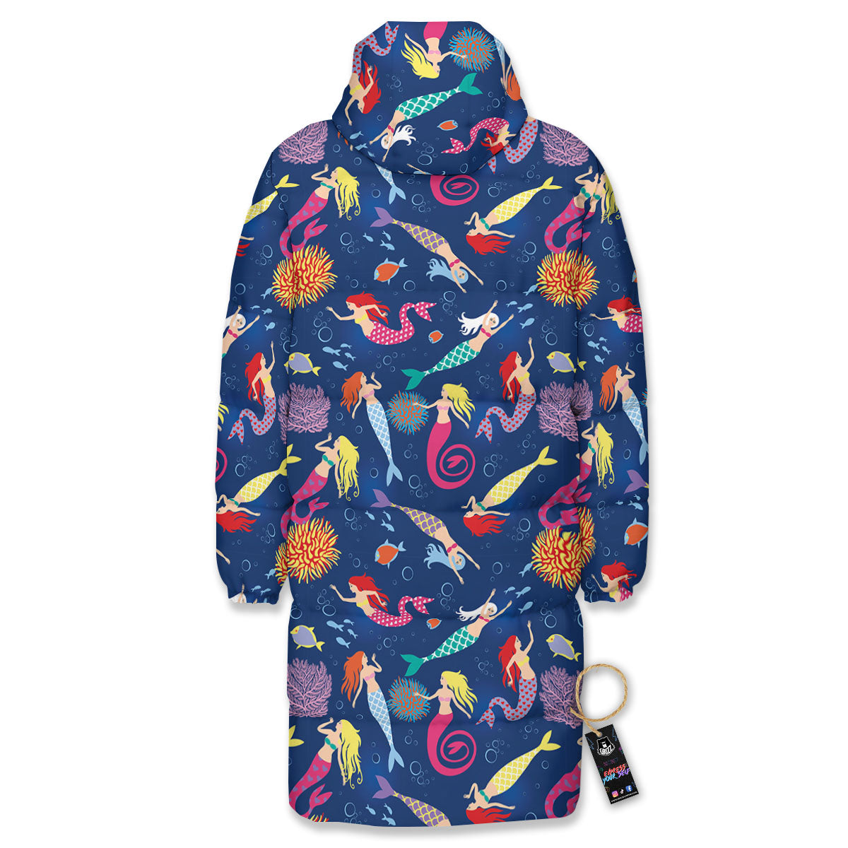 Girls Mermaid Print Pattern Long Down Jacket-grizzshop
