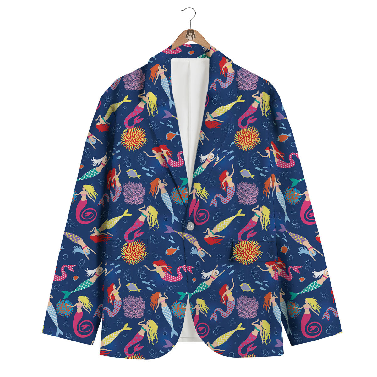 Girls Mermaid Print Pattern Men's Blazer-grizzshop