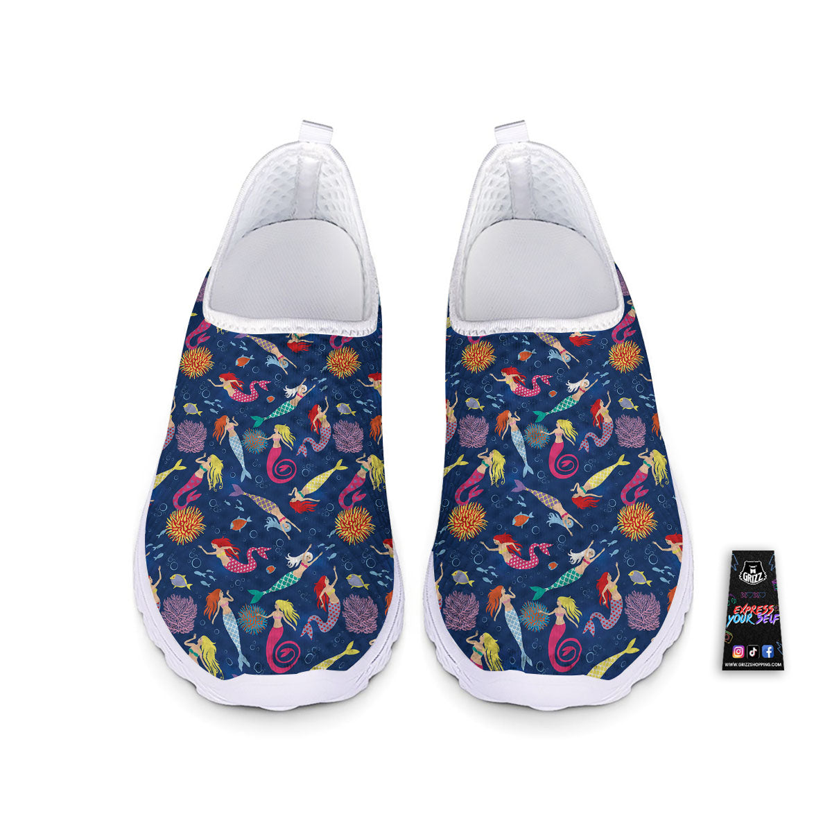 Girls Mermaid Print Pattern Nurse Shoes-grizzshop