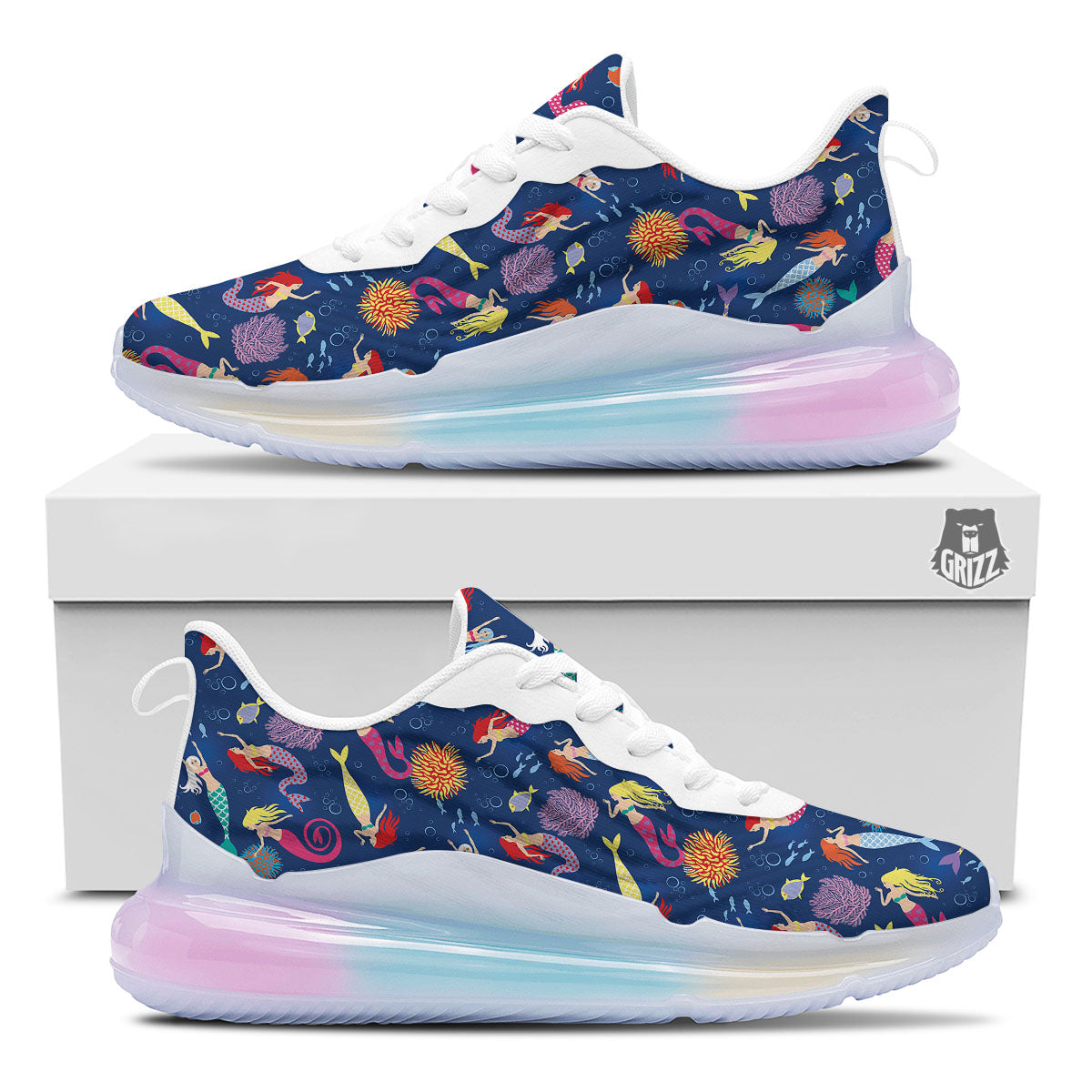 Girls Mermaid Print Pattern Running Sneakers-grizzshop